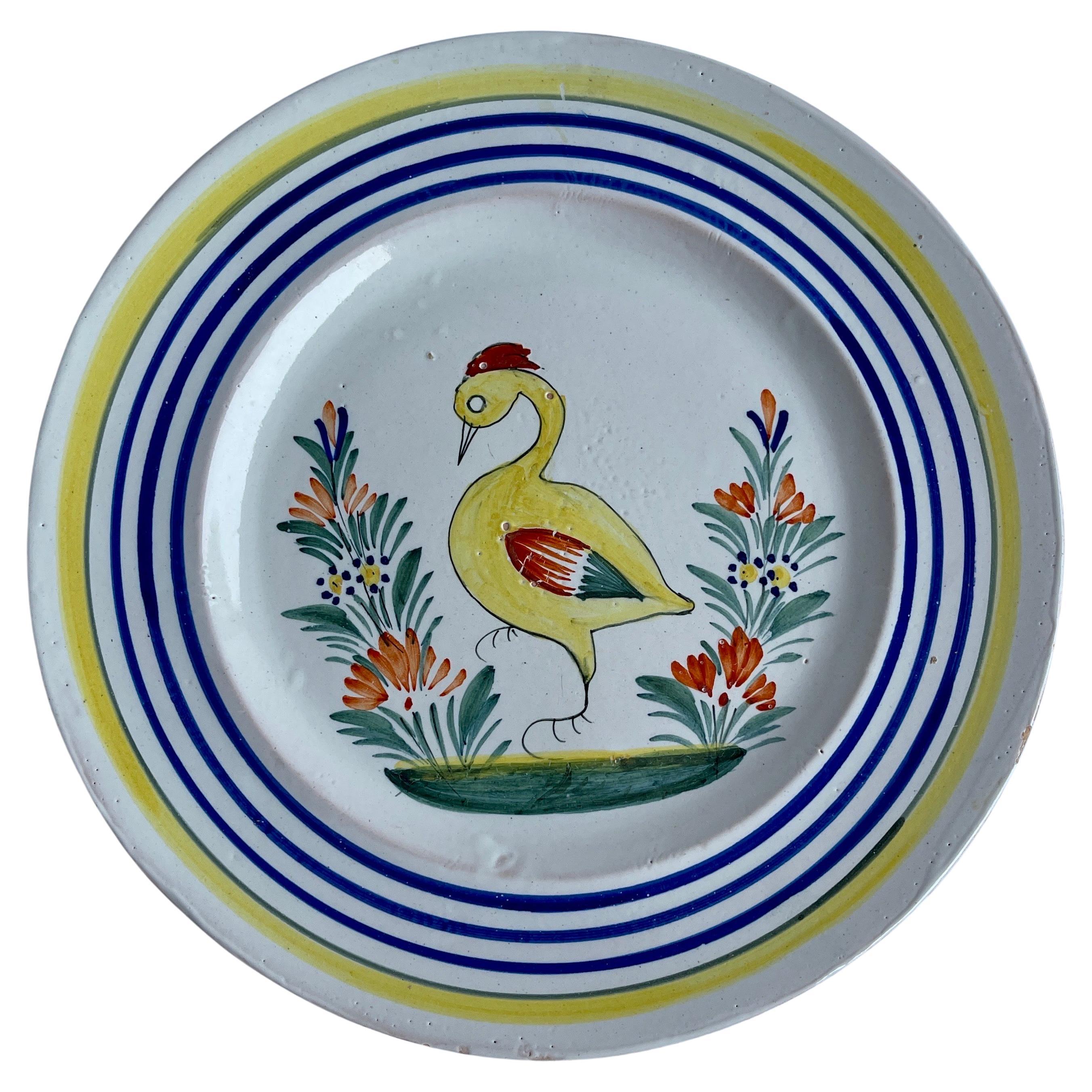 Henroit Quimper Faience Duck Plate, France, circa 1930s For Sale