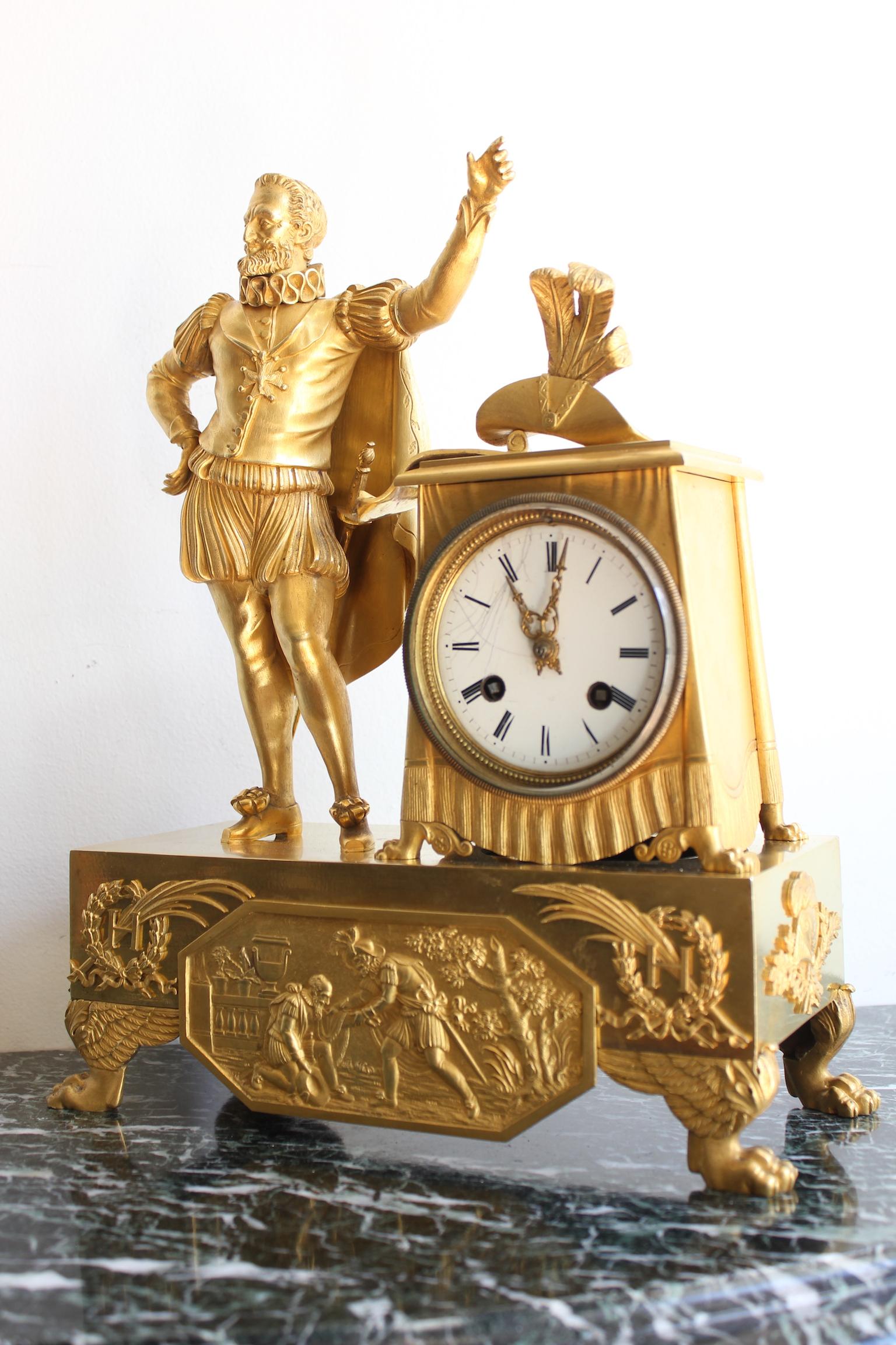 Gilt Henry 4 French Restauration Clock For Sale