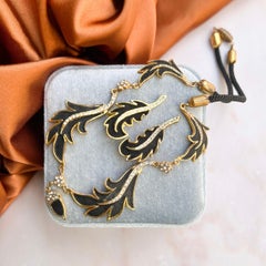 Henry à la Pensée 1940s Suede and Rhinestone Vintage Oak Necklace and Earrings