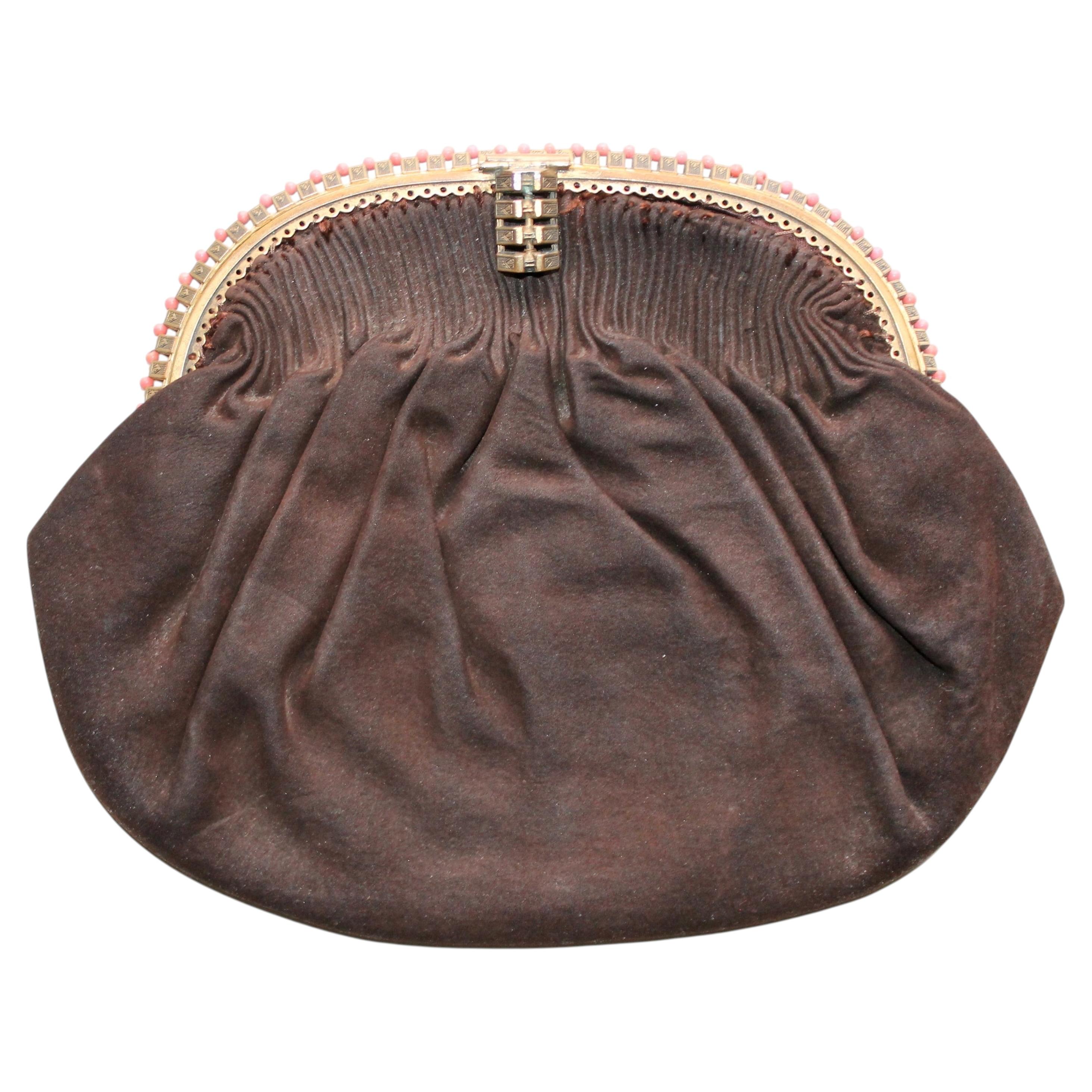 Henry a la Pensee Paris Brown Suede Evening Bag