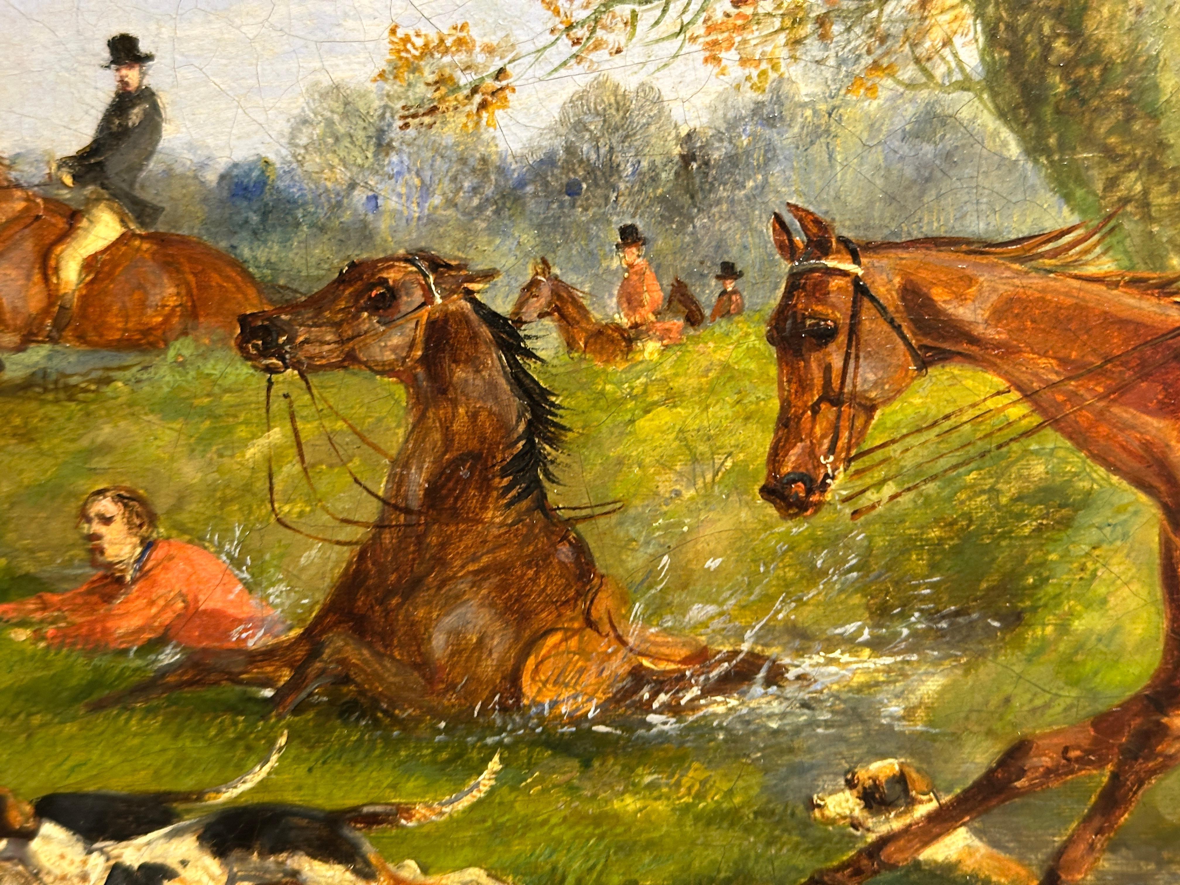 4 Siglo XIX Caza del zorro en un paisaje con caballos, cazador y sabuesos en venta 5
