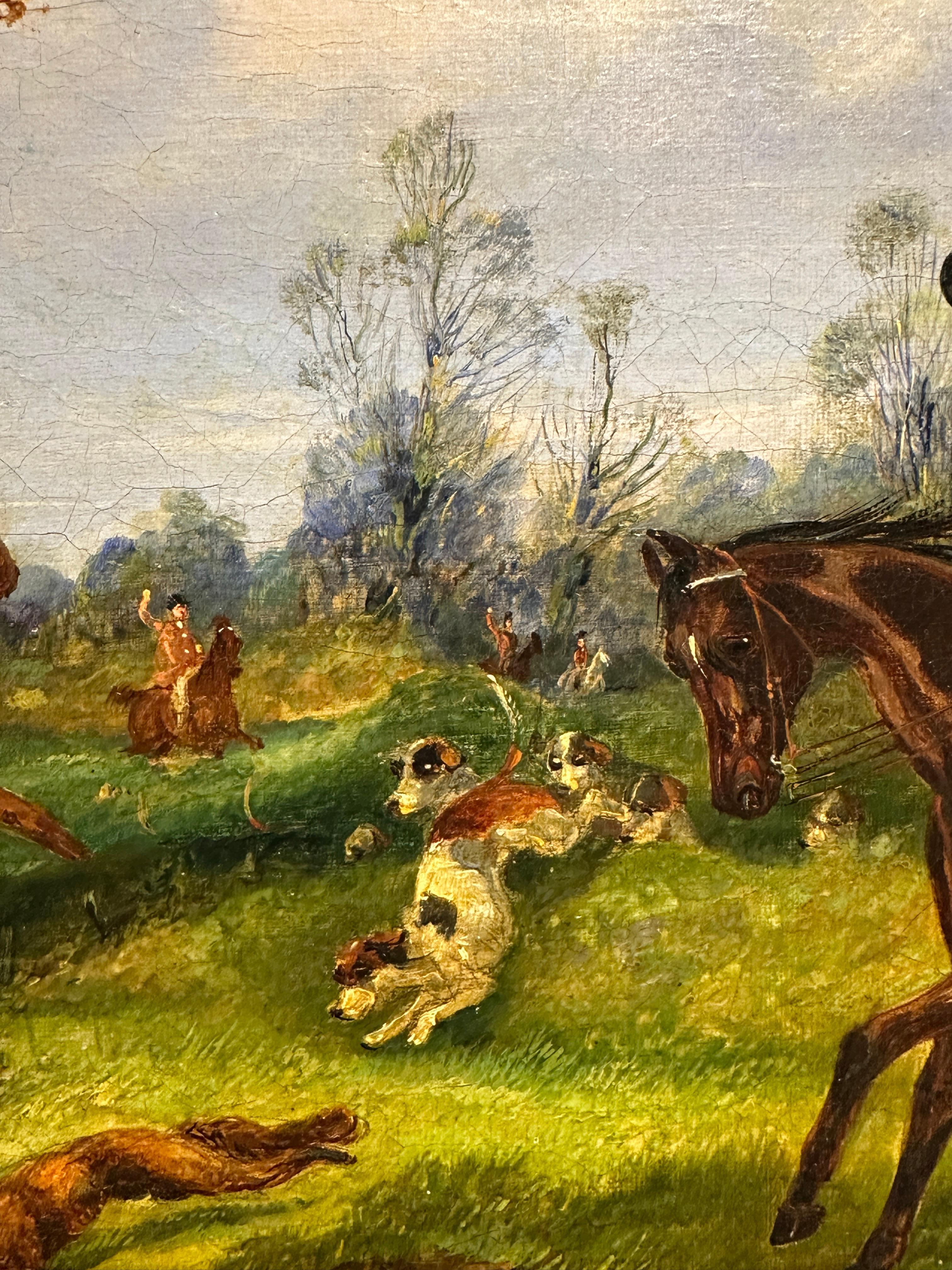 4 Siglo XIX Caza del zorro en un paisaje con caballos, cazador y sabuesos en venta 7