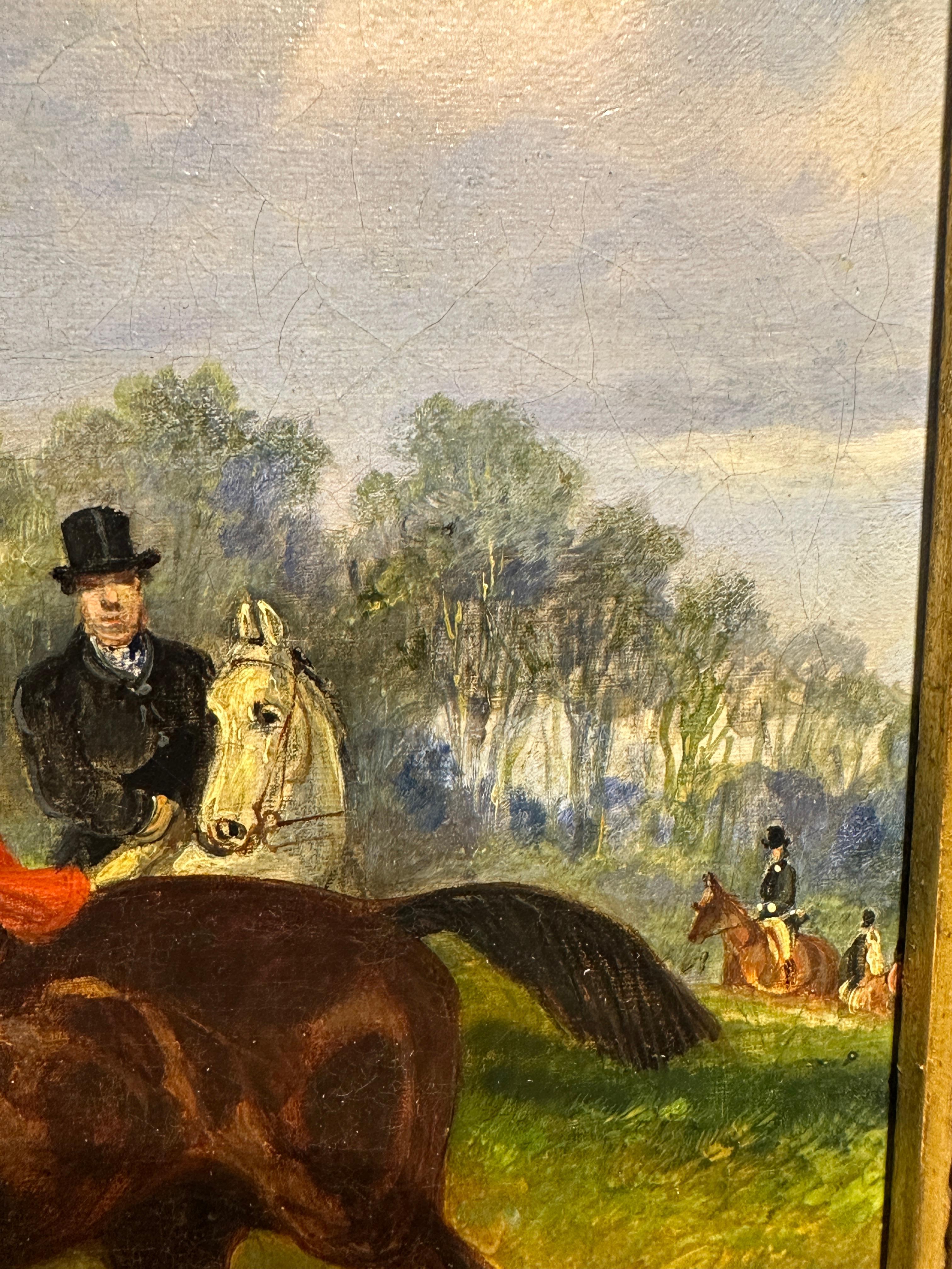4 Siglo XIX Caza del zorro en un paisaje con caballos, cazador y sabuesos en venta 10