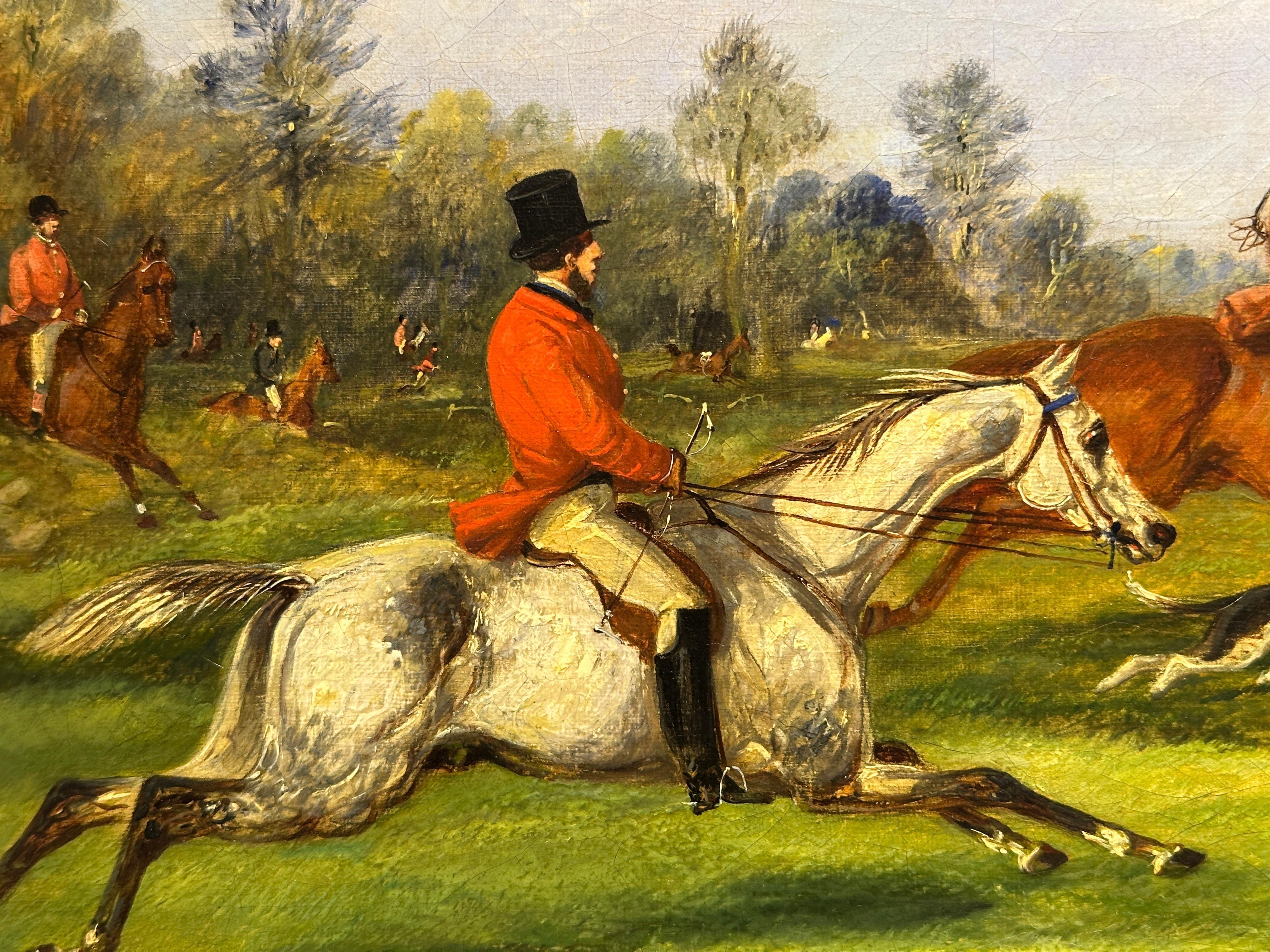 4 Siglo XIX Caza del zorro en un paisaje con caballos, cazador y sabuesos en venta 11