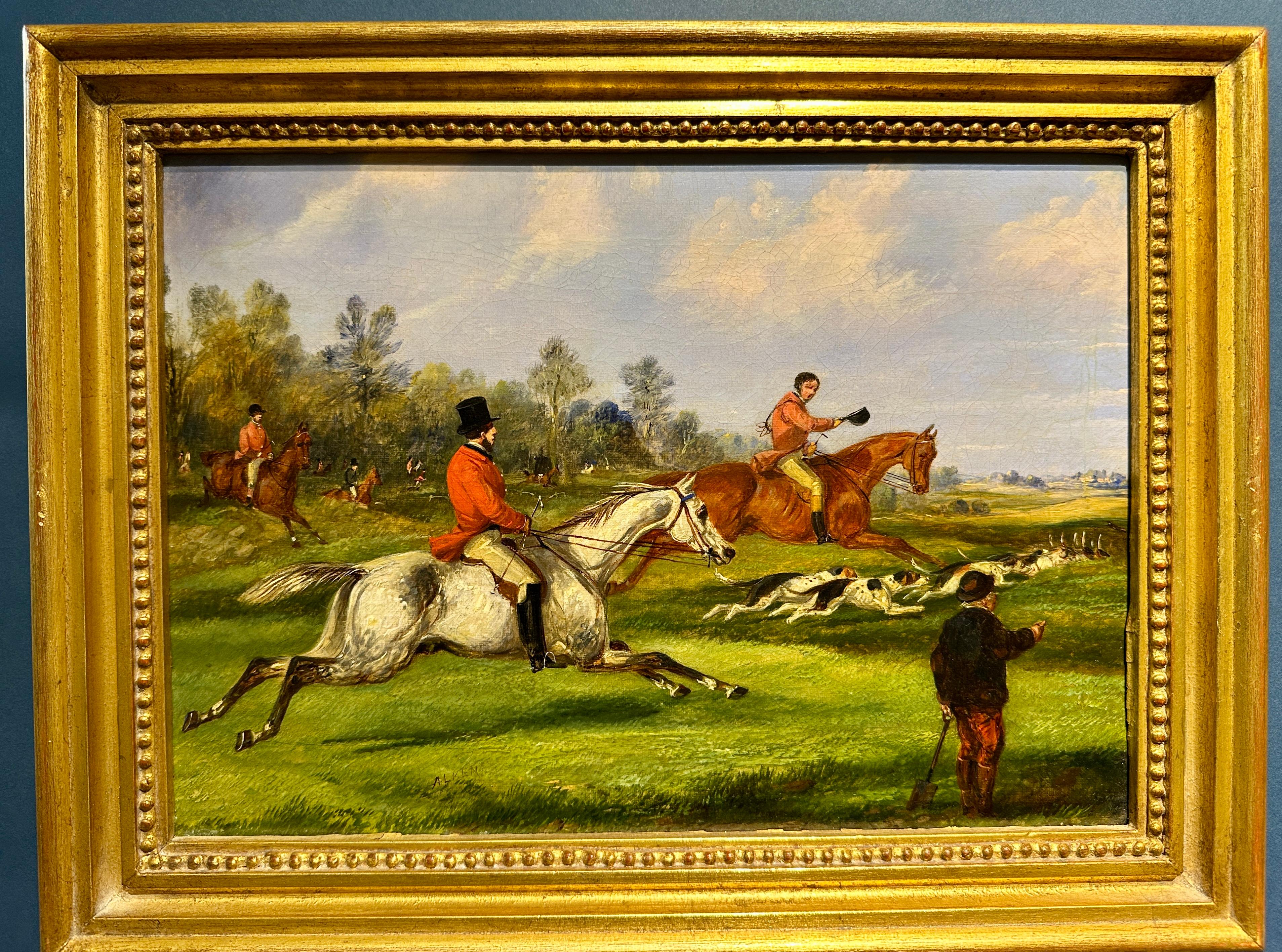 4 Siglo XIX Caza del zorro en un paisaje con caballos, cazador y sabuesos en venta 1