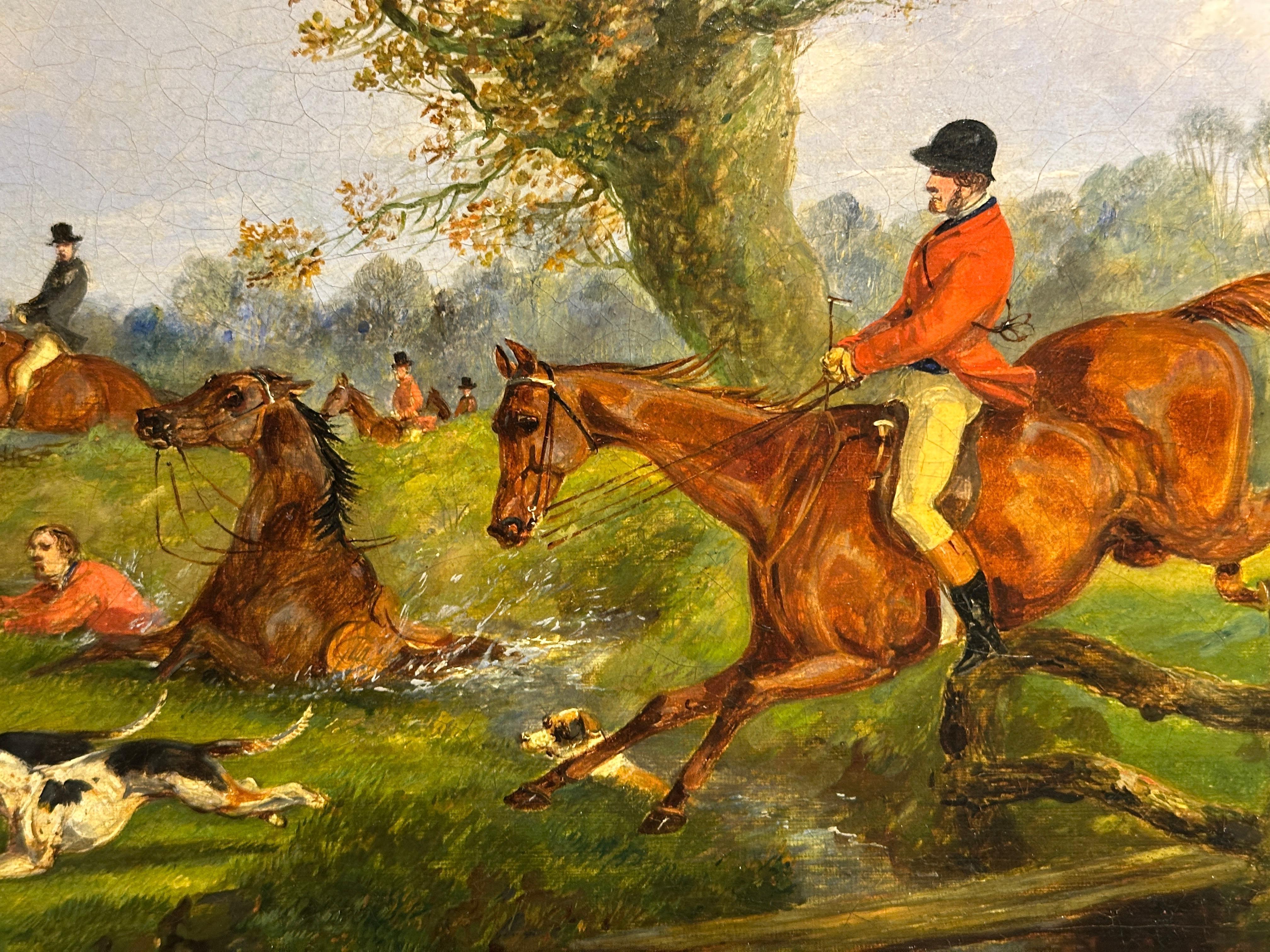 4 Siglo XIX Caza del zorro en un paisaje con caballos, cazador y sabuesos en venta 3