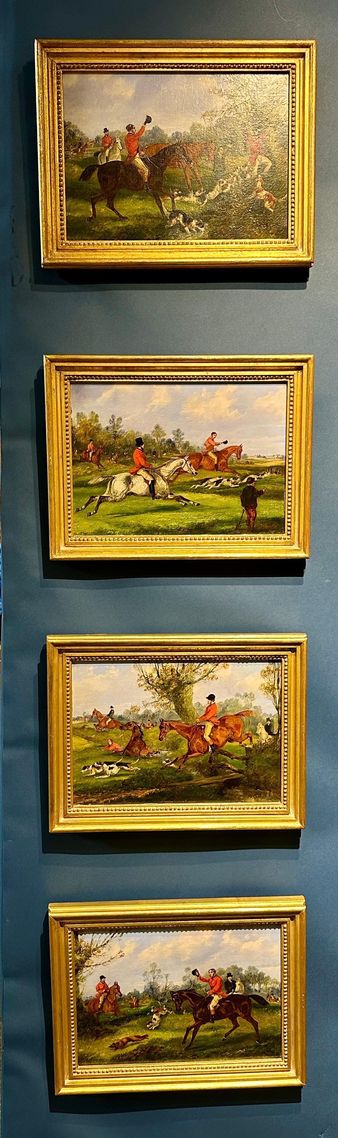 Animal Painting de Henry Alken - 4 Siglo XIX Caza del zorro en un paisaje con caballos, cazador y sabuesos