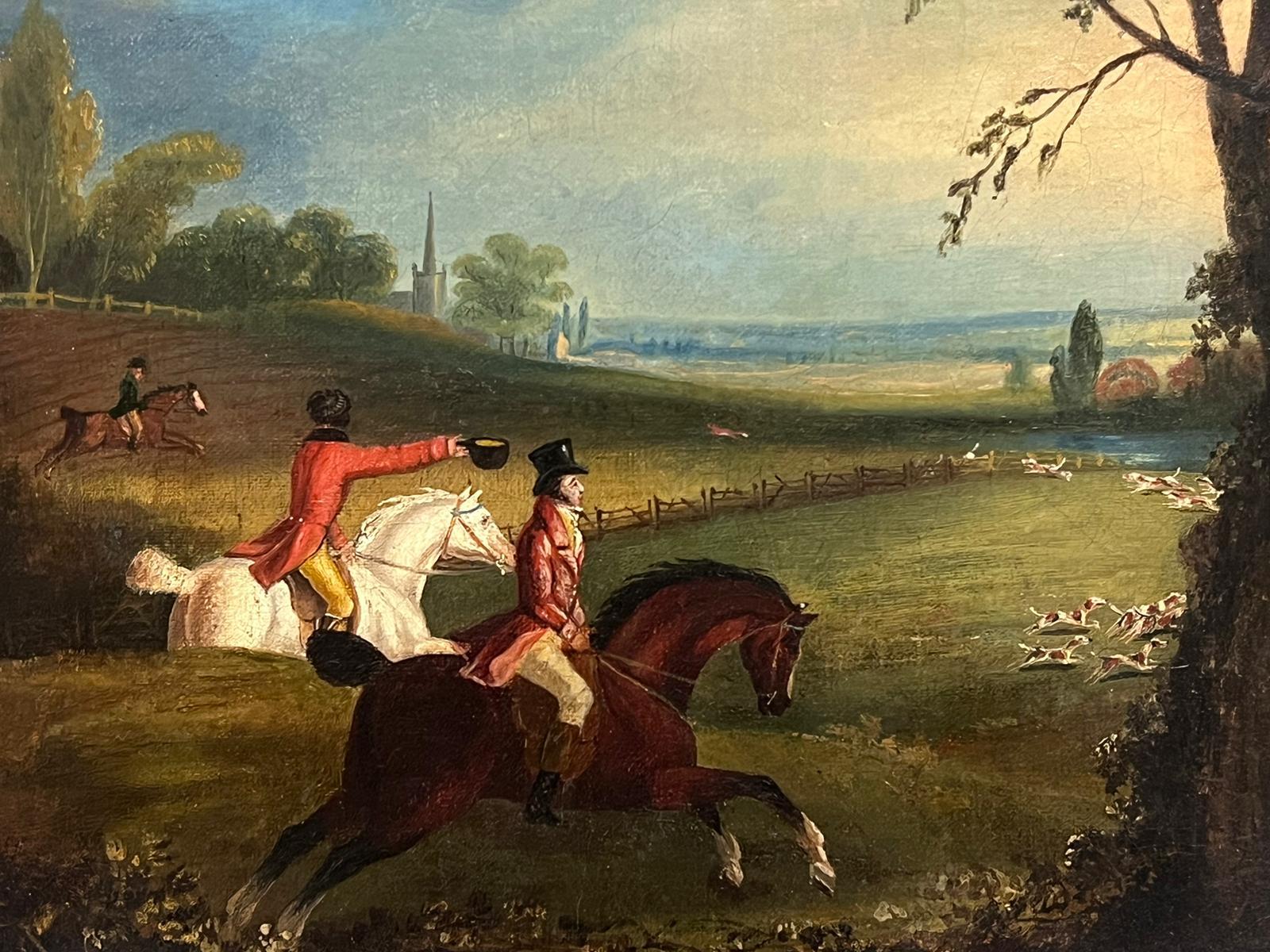 Fine 18th Century English Fox Hunting Landscape Oil Painting on Canvas 1