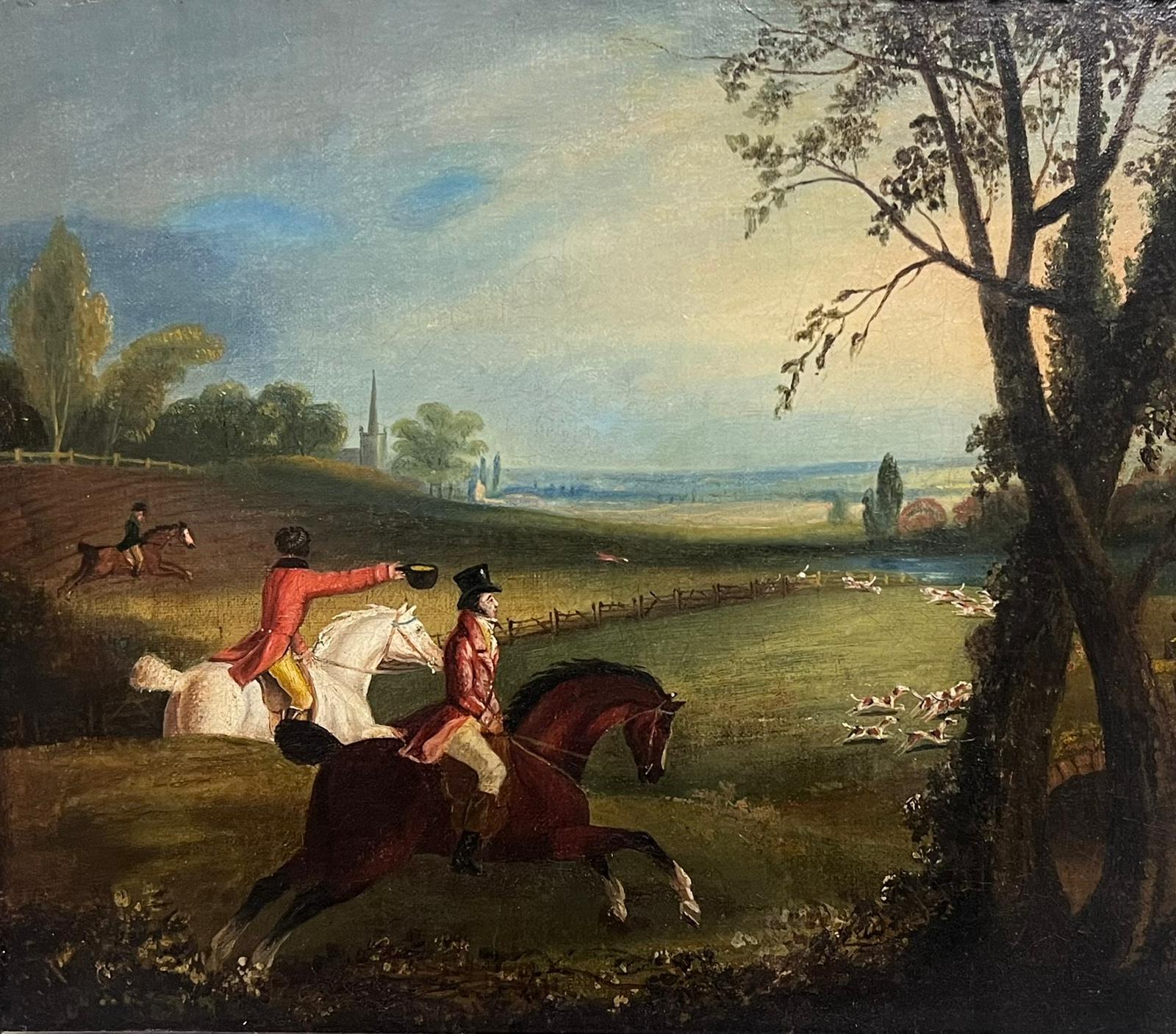 Henry Alken Landscape Painting - Fine 18th Century English Fox Hunting Landscape Oil Painting on Canvas