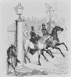 Scena di caccia con cartello - Litografia di Henry Alken - 1846