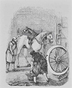 Stable Scene with Horse and Grooms - Lithograph by Henry Alken - 1846