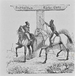 Due cavalieri davanti a un cartello - Litografia di Henry Alken - 1846