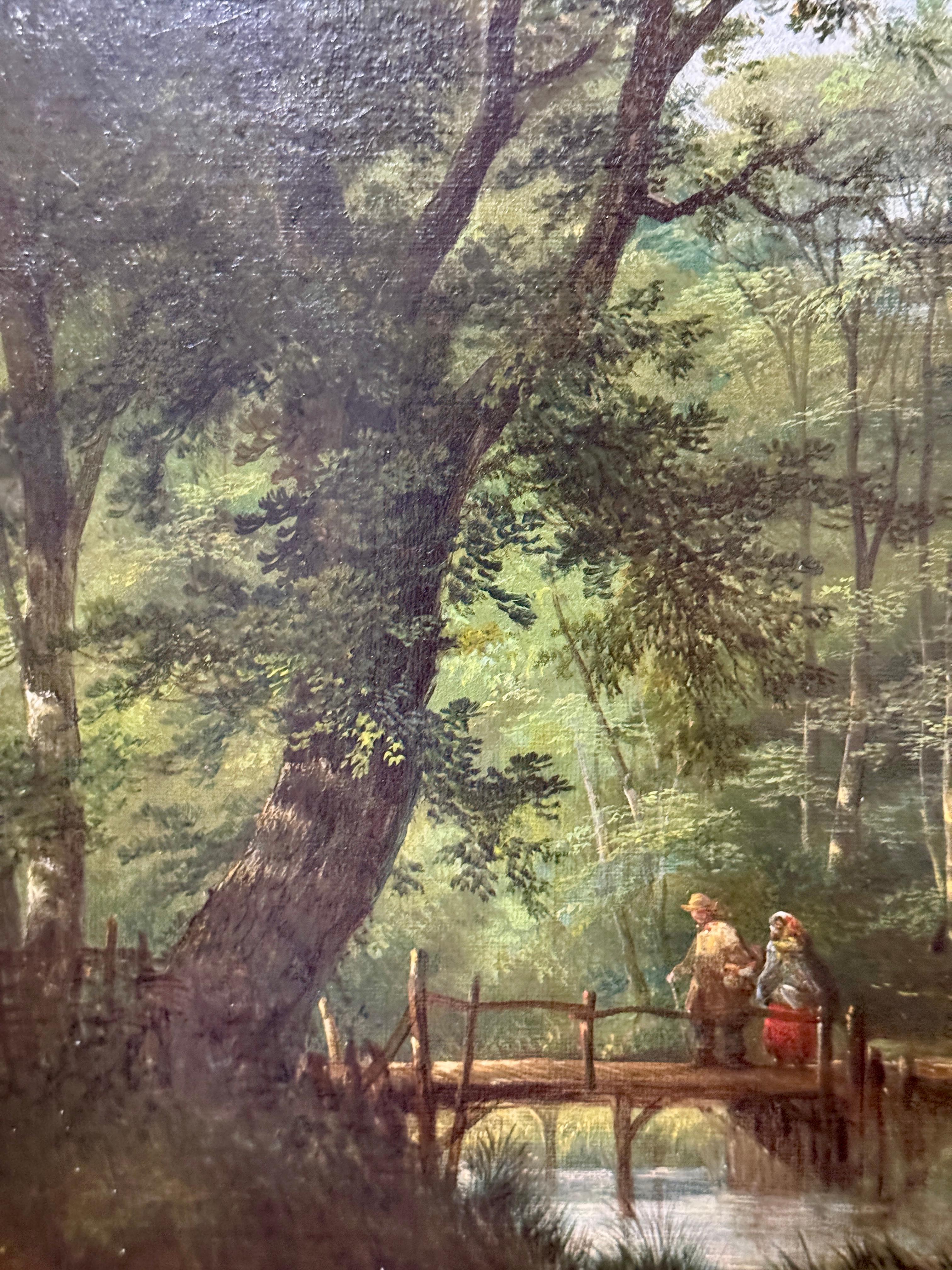 Paisaje victoriano inglés del siglo XIX, con figuras, burro, caballos árboles en venta 5