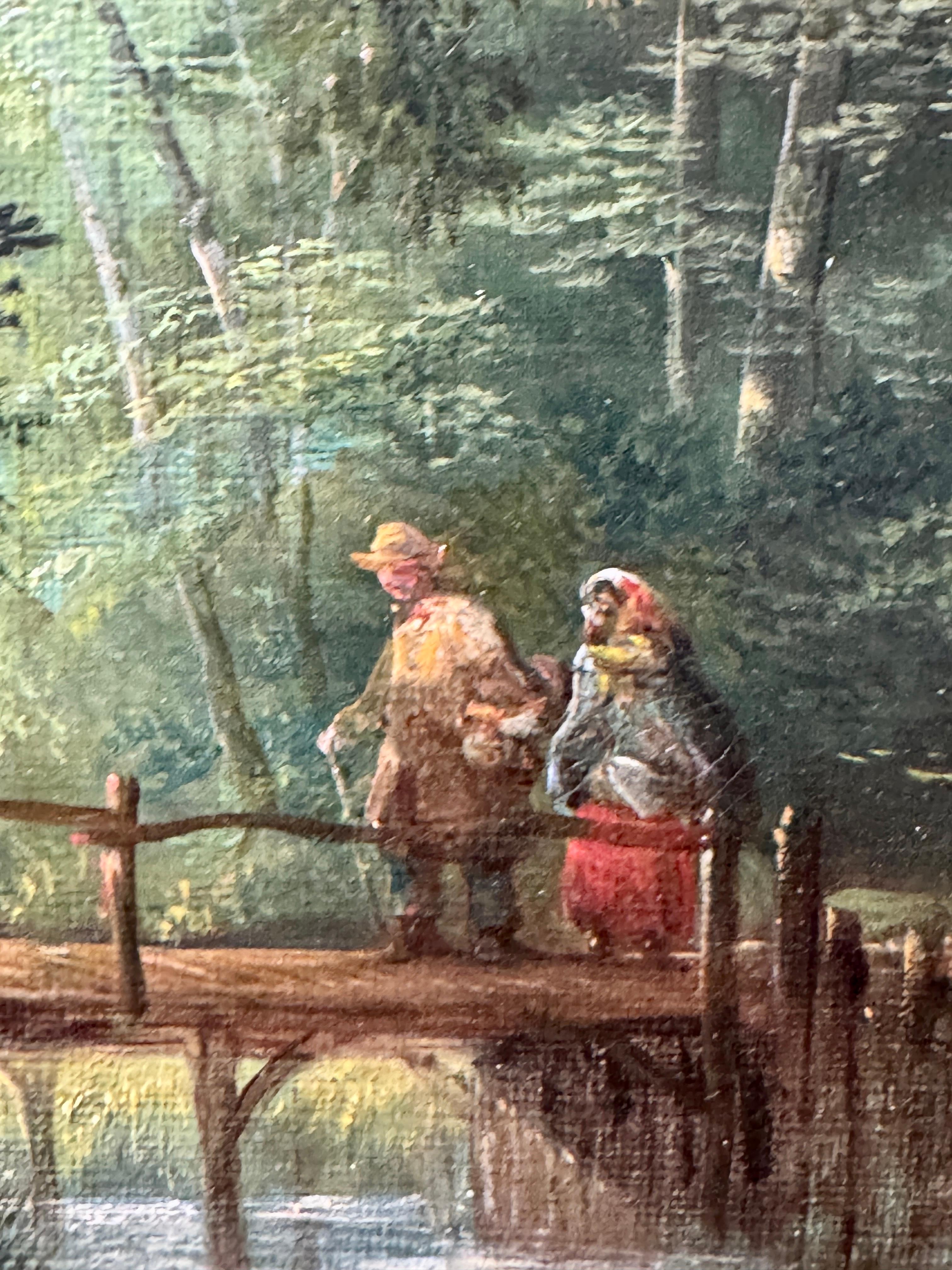 Paisaje victoriano inglés del siglo XIX, con figuras, burro, caballos árboles en venta 6