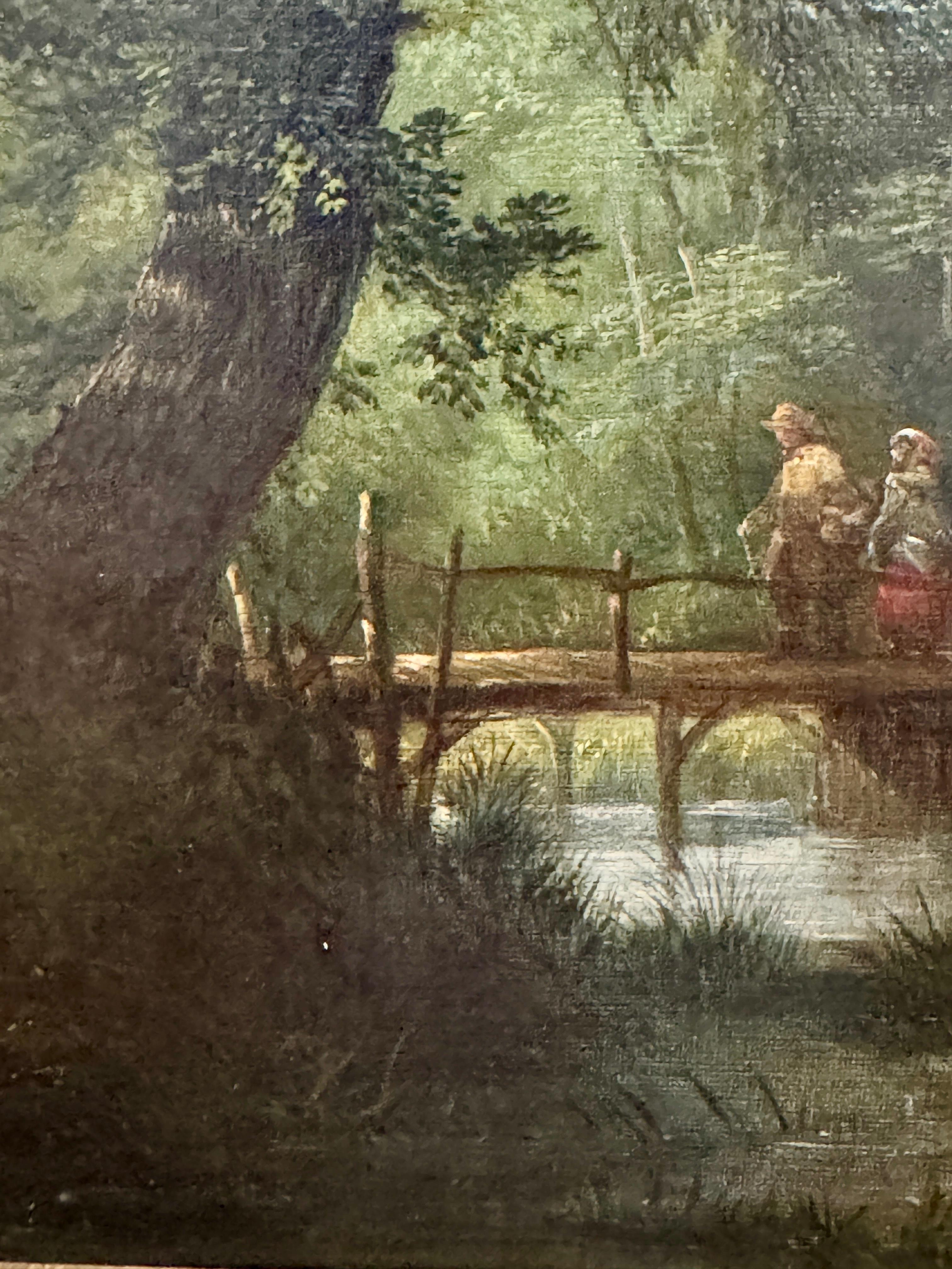 Paisaje victoriano inglés del siglo XIX, con figuras, burro, caballos árboles en venta 2