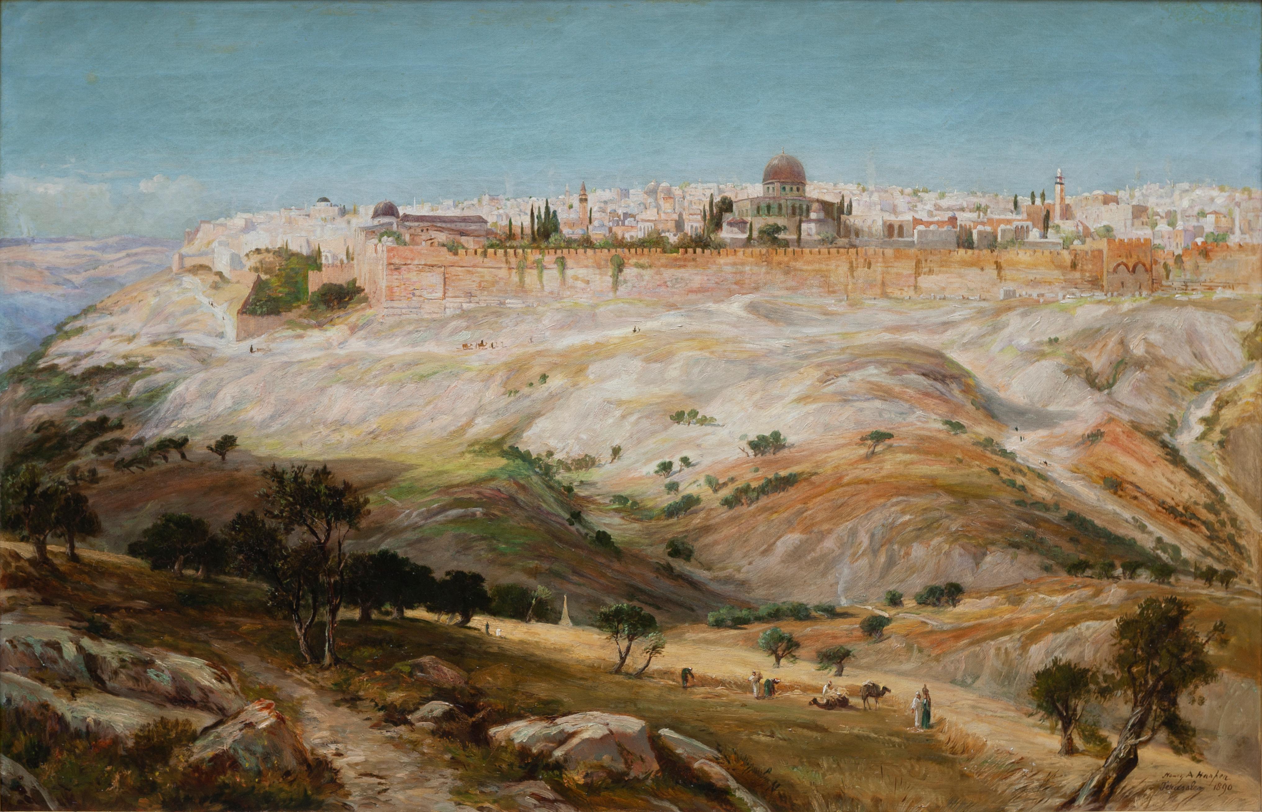 View of Jerusalem from the Mount of Olives, 1890 - Painting by Henry Andrew Harper (Blunham, 1835 - London, 1900)