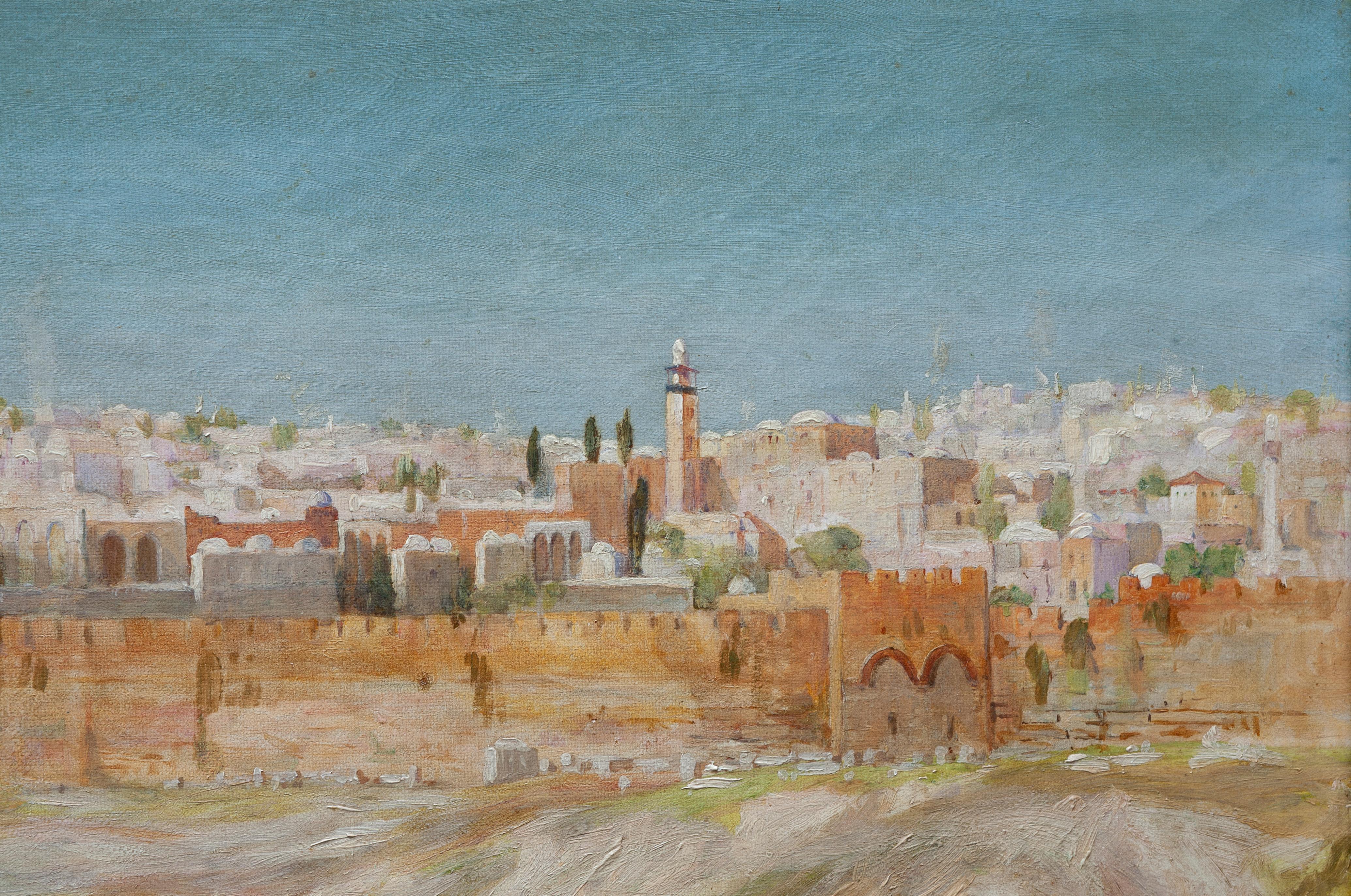 Henry Andrew Harper (Blunham, 1835 - London, 1900)
View of Jerusalem from the Mount of Olives

Signed lower right and dated 1890
Oil on canvas in gilded frame
Canvas measures 63 x 95 cm - (96 x 129 cm including the frame) 

Henry Andrew Harper was a