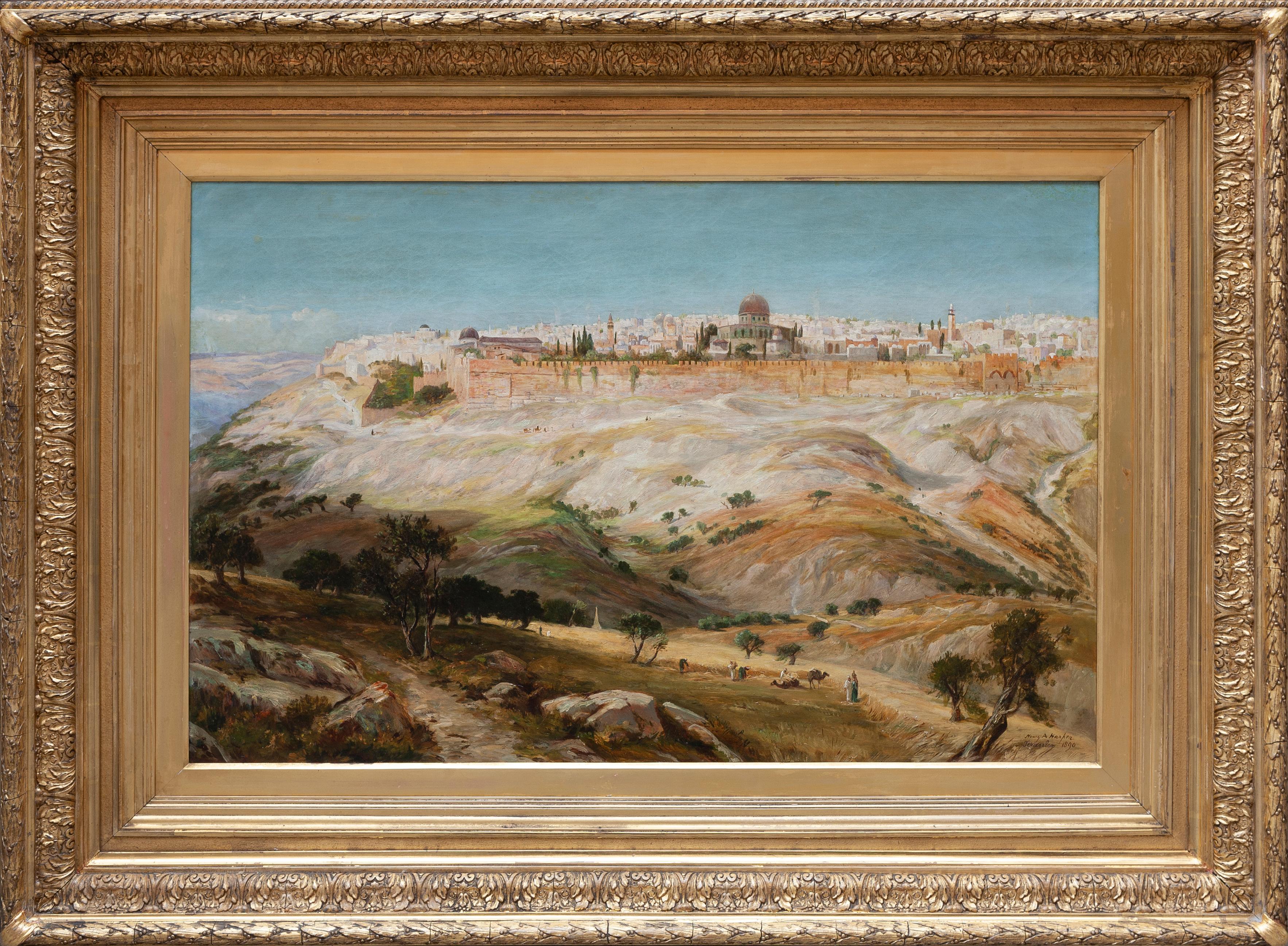 Henry Andrew Harper (Blunham, 1835 - London, 1900) Landscape Painting - View of Jerusalem from the Mount of Olives, 1890
