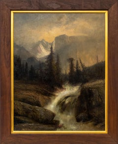 Henry Arthur Elkins zugeschriebenes Ölgemälde einer Berglandschaft mit Wasserfall
