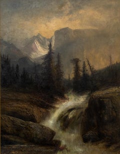 Henry Arthur Elkins zugeschriebenes Ölgemälde einer Berglandschaft mit Wasserfall