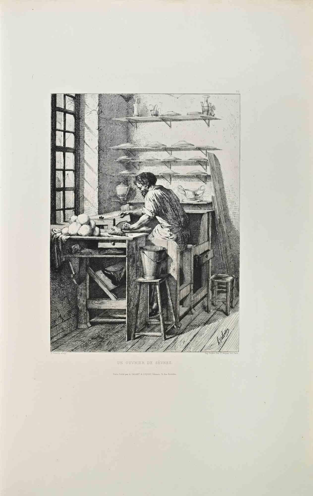 Un Ouvrier de Sèvres is a black and white etching realized by Henry Augustin Valentin (1822-1886) in 1870s.

Titled in the lower.

Image size: 19.5cmx27cm.

Very Good condition.

Signed on the lower right.

Realized by Cadart for the "Société des