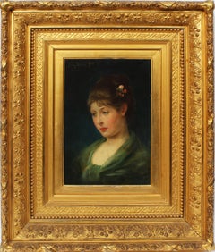 Antique American Classical Portrait Beautiful Young Woman Signed Oil Painting