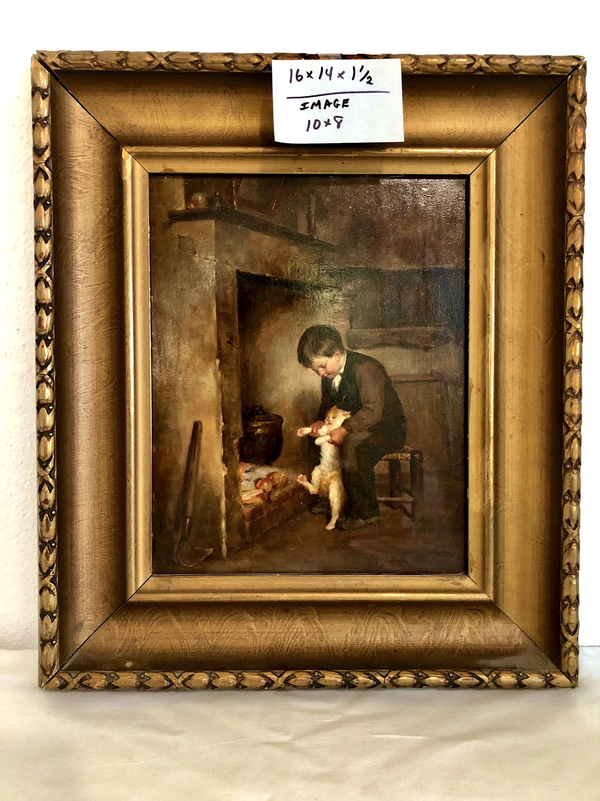 Der Schöpfer dieses charmanten Kamingemäldes, der amerikanische Künstler Henry Bacon (1832-1912), diente im amerikanischen Bürgerkrieg. Und dieses Gemälde stammt aus der Zeit, als Bacon 1864 zum ersten Mal nach Paris kam, um Kunst zu studieren,