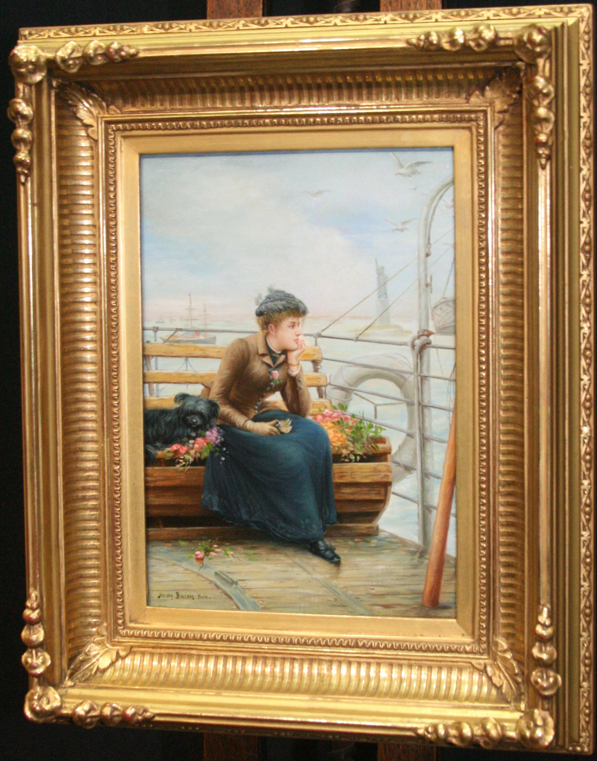 Rêver à nouveau, départ du port de New York - Gris Portrait Painting par Henry Bacon