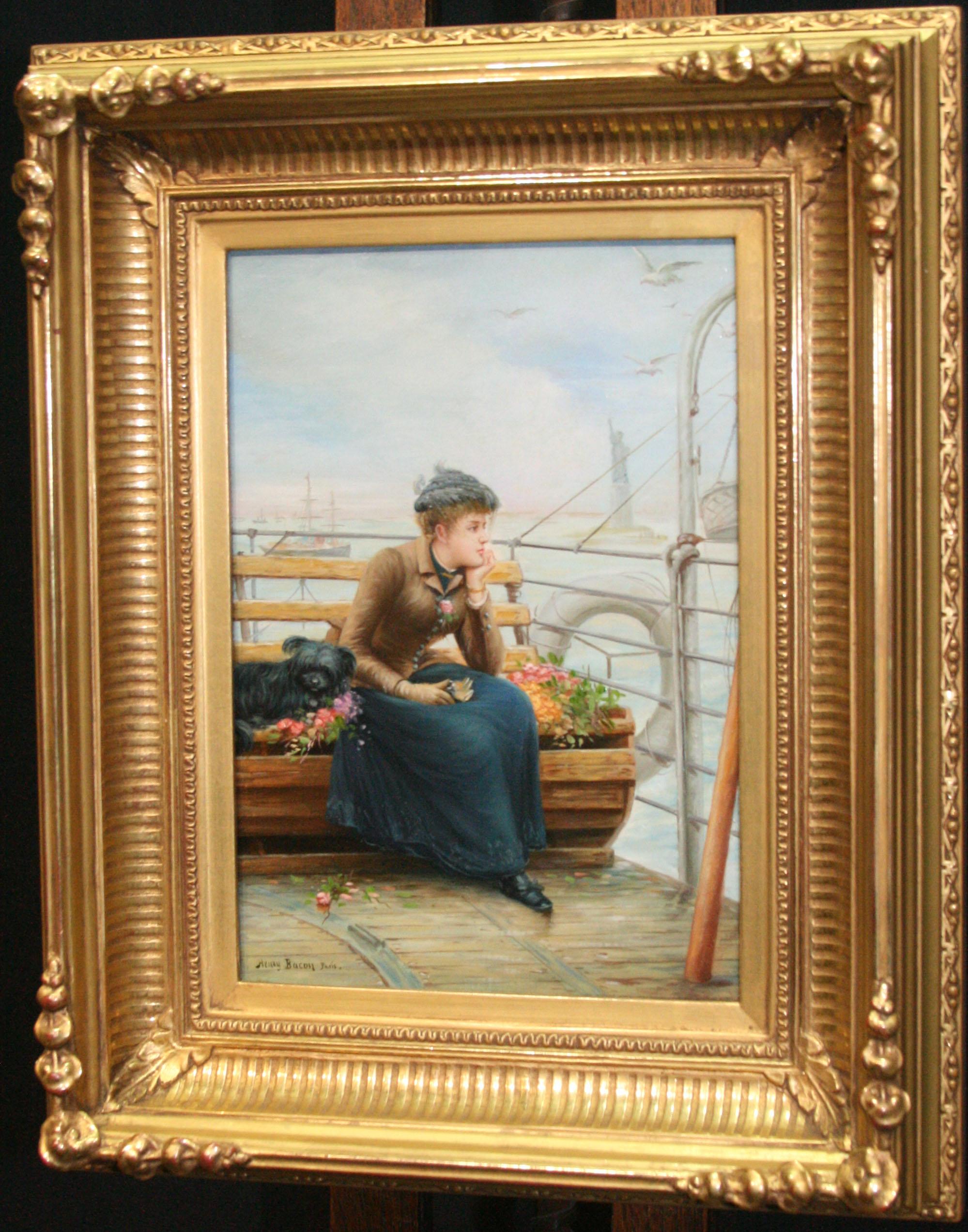 Soñar de nuevo, salir del puerto de Nueva York - Portrait Painting Gris de Henry Bacon
