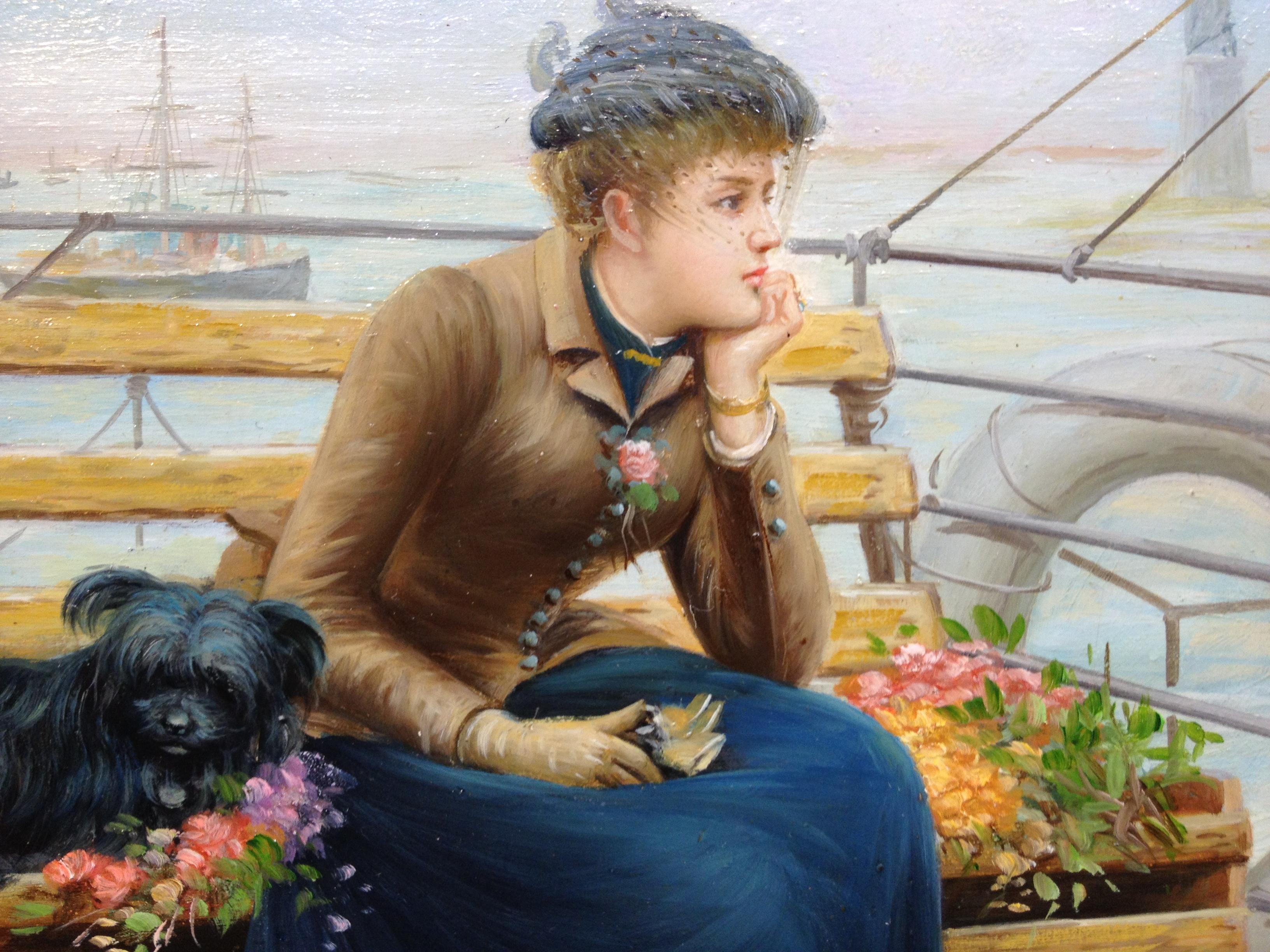 Dreaming Anew, Departing New York Harbor - Gray Portrait Painting by Henry Bacon