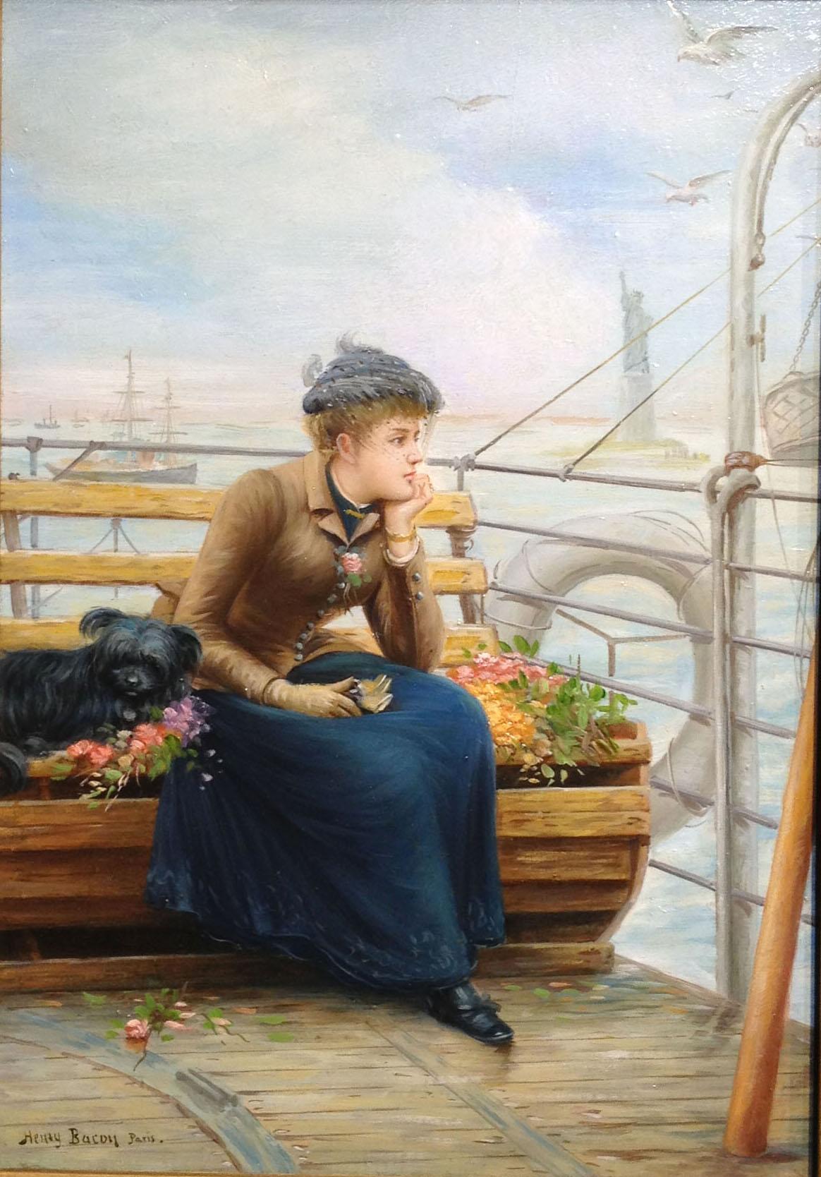 Henry Bacon Portrait Painting – Dreaming Anew, aus dem New Yorker Hafen