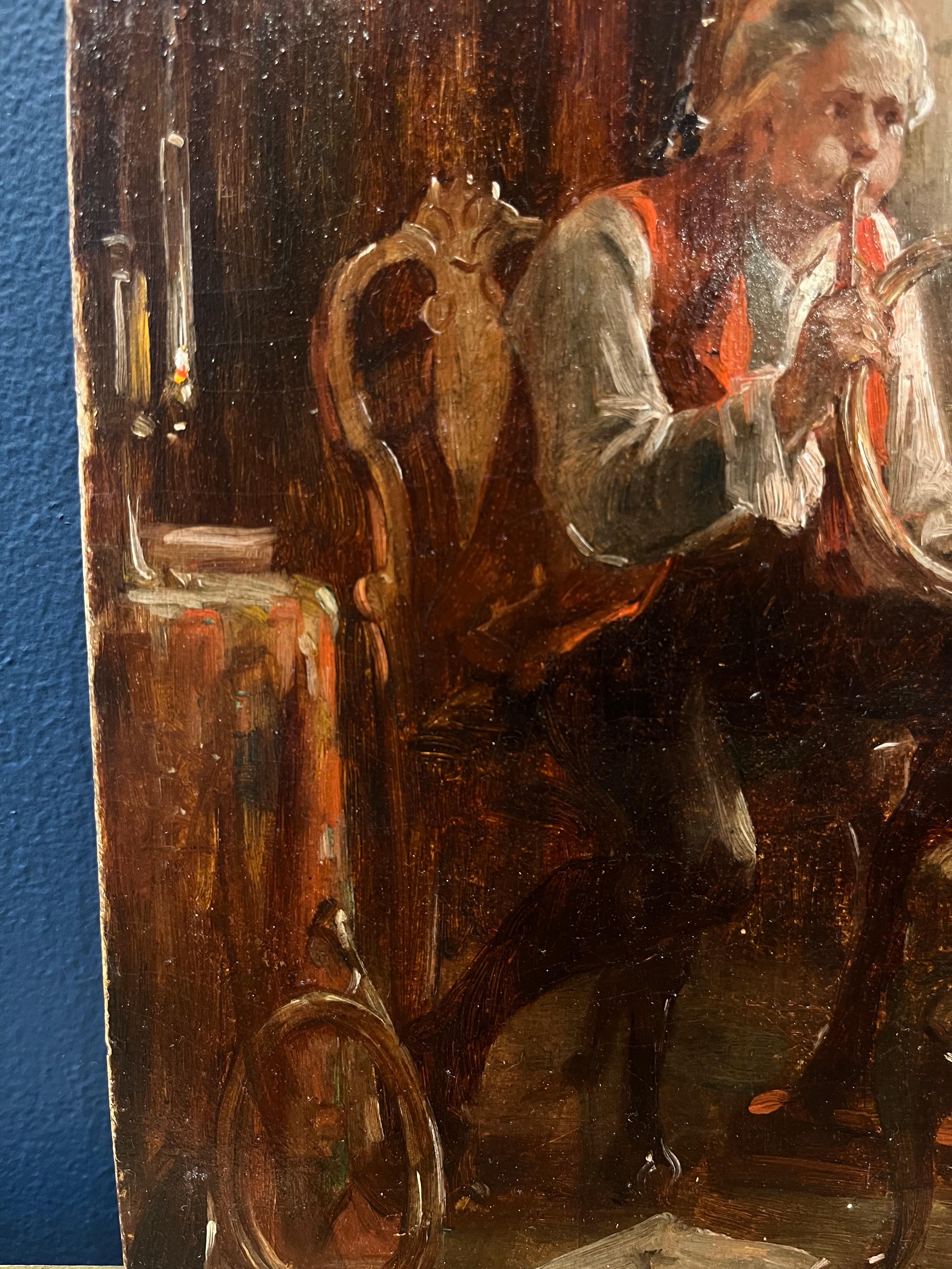 Portrait à l'huile d'un homme jouant de la musique avec un Horn en vente 1