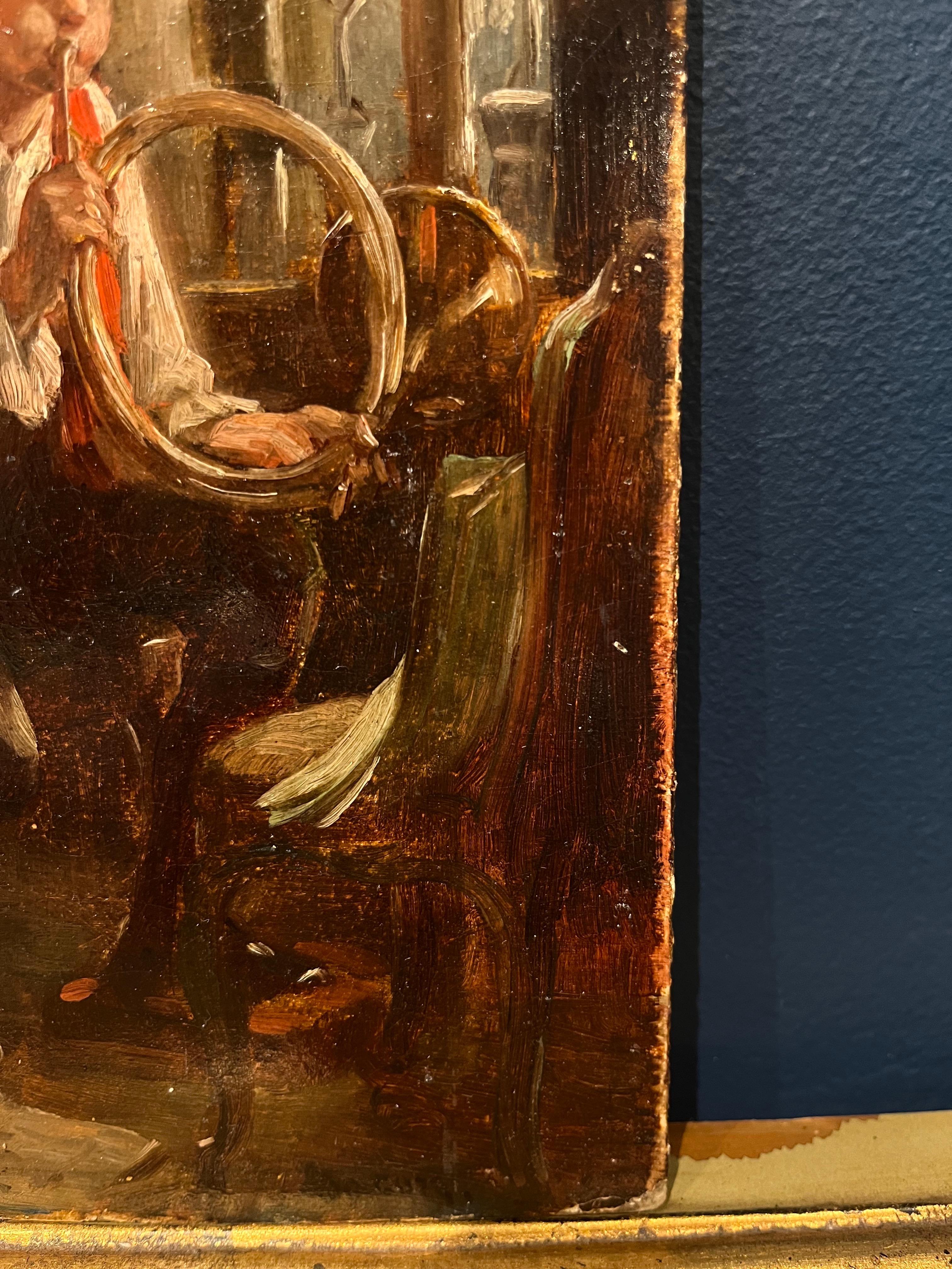 Oil Portrait of Man Playing Music with Horn For Sale 1