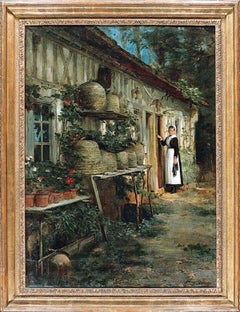 Antique The Beekeeper's Daughter oil painting by Henry Bacon