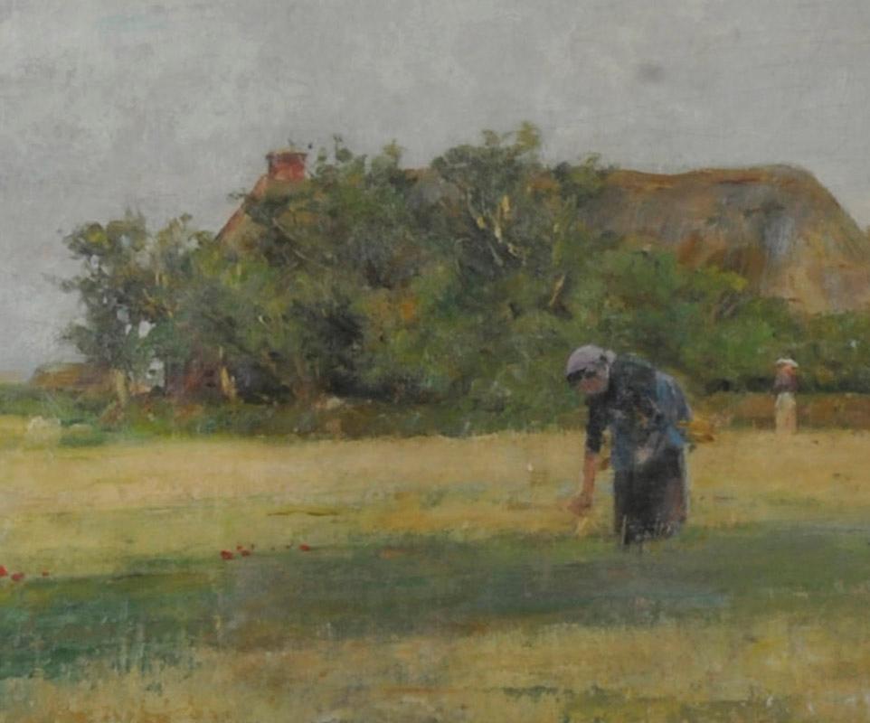 Donna in un campo - Figurative Painting Marrone di Henry Bacon
