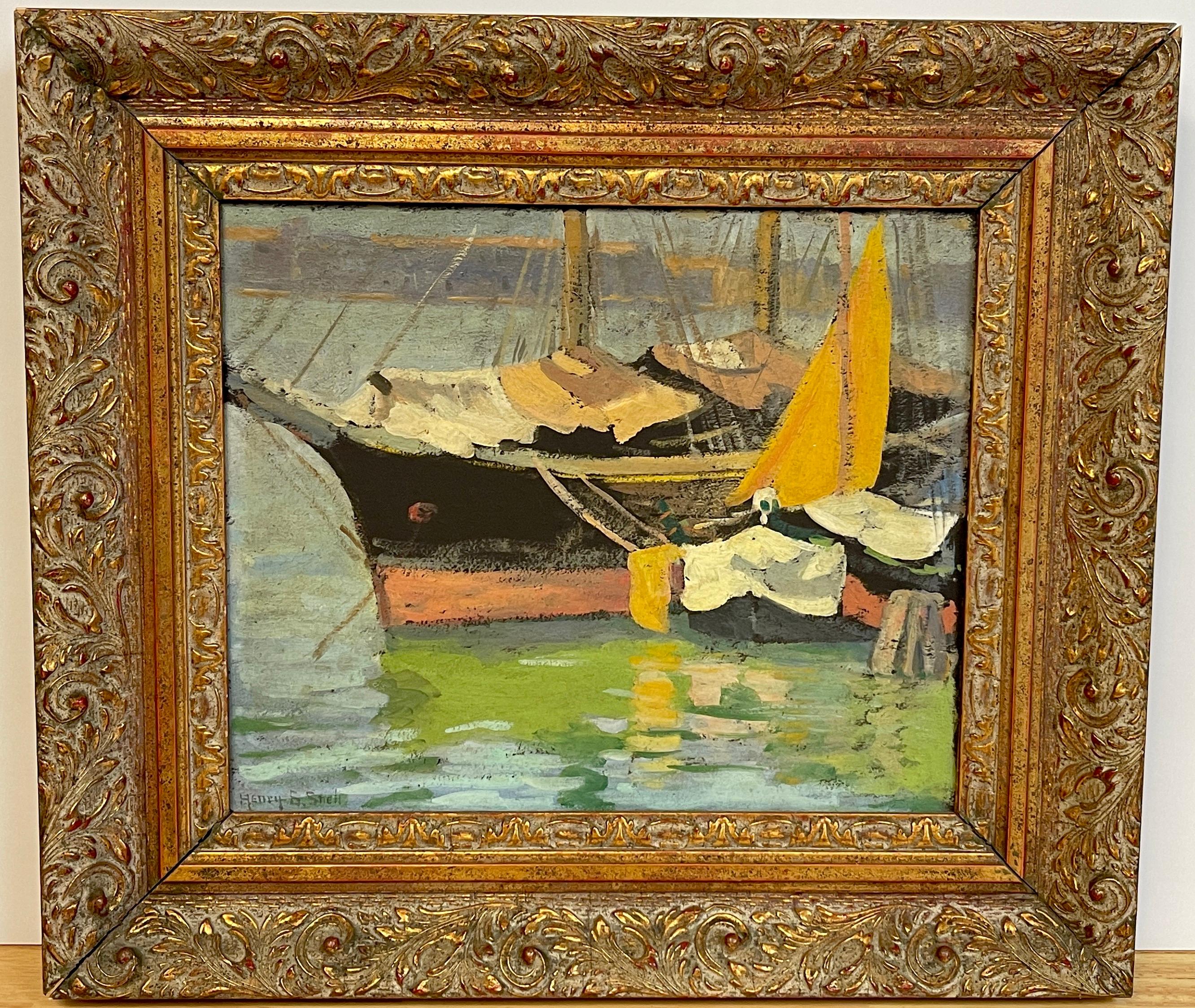 Henry Barley Snell 'Glouster Harbor Twilight'
Henry Barley Snell 1858 - 1943, American Impressionist
Signed Lower Left 'Henry B Snell'
Oil on Artists Board 11