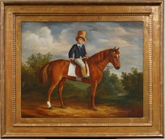 Antique English Large Horse Portrait And Landscape Framed Original Oil Painting