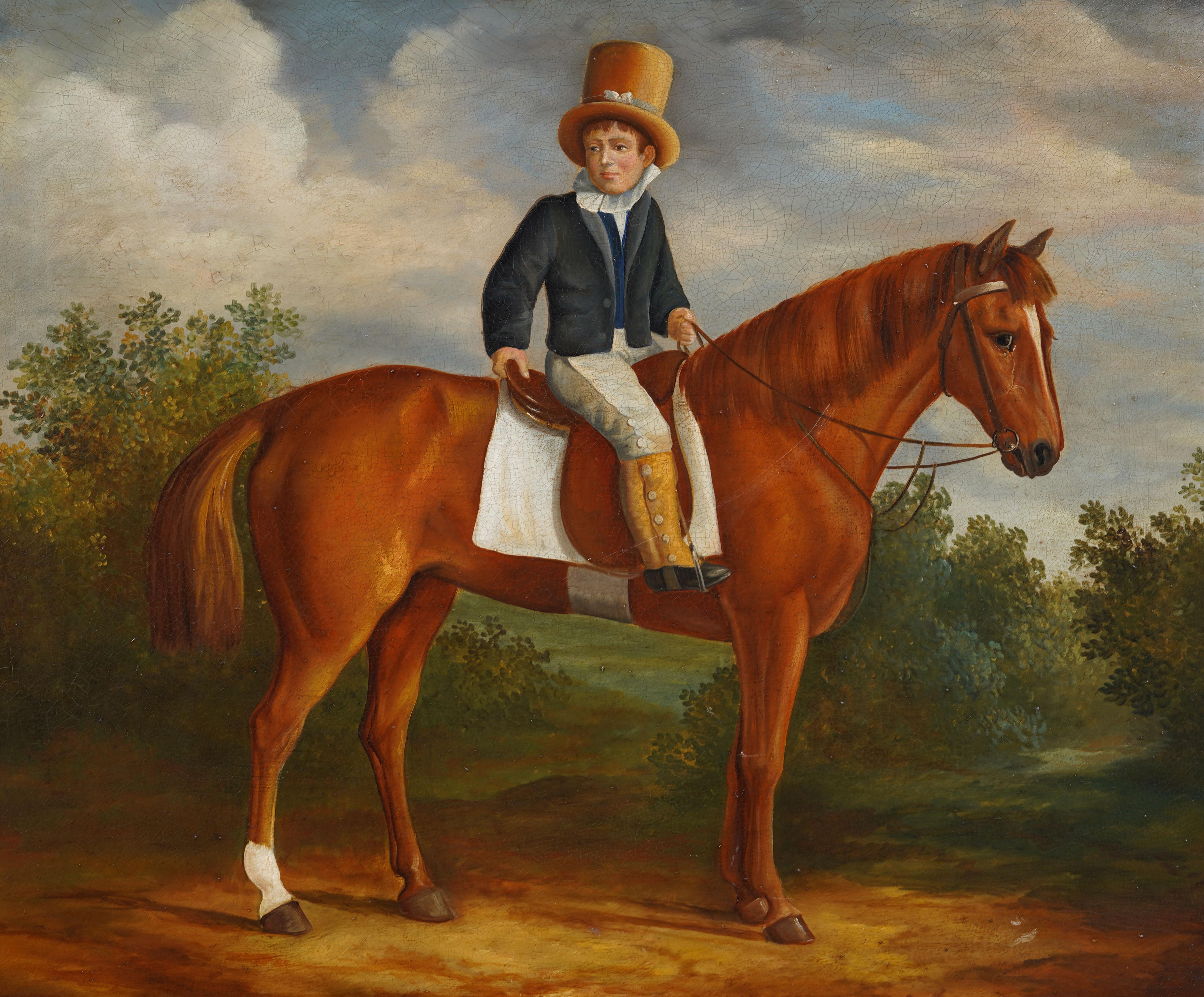 Peinture à l'huile originale encadrée d'un grand portrait de cheval et d'un paysage, de style anglais ancien en vente 1