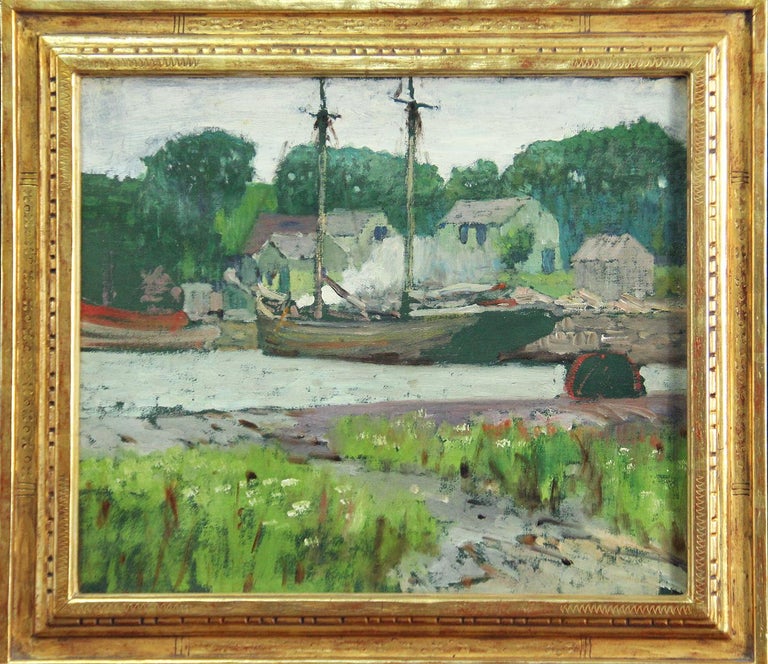 Henry Bayley Snell Landscape Painting - Fisherman's Cove, American Impressionist, Harbor Scene, Ben Badura Frame