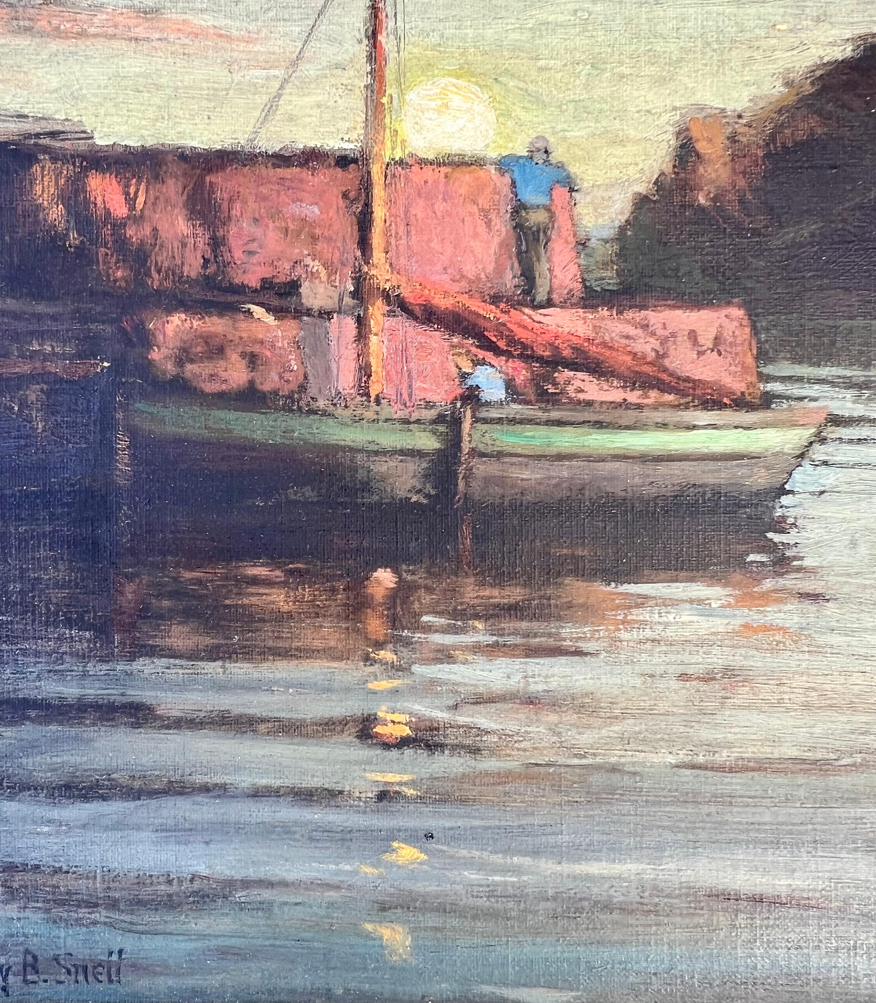 Oil on artist panel, signed in the lower left and inscribed with the title on reverse. 
Dimensions include frame at 7.75