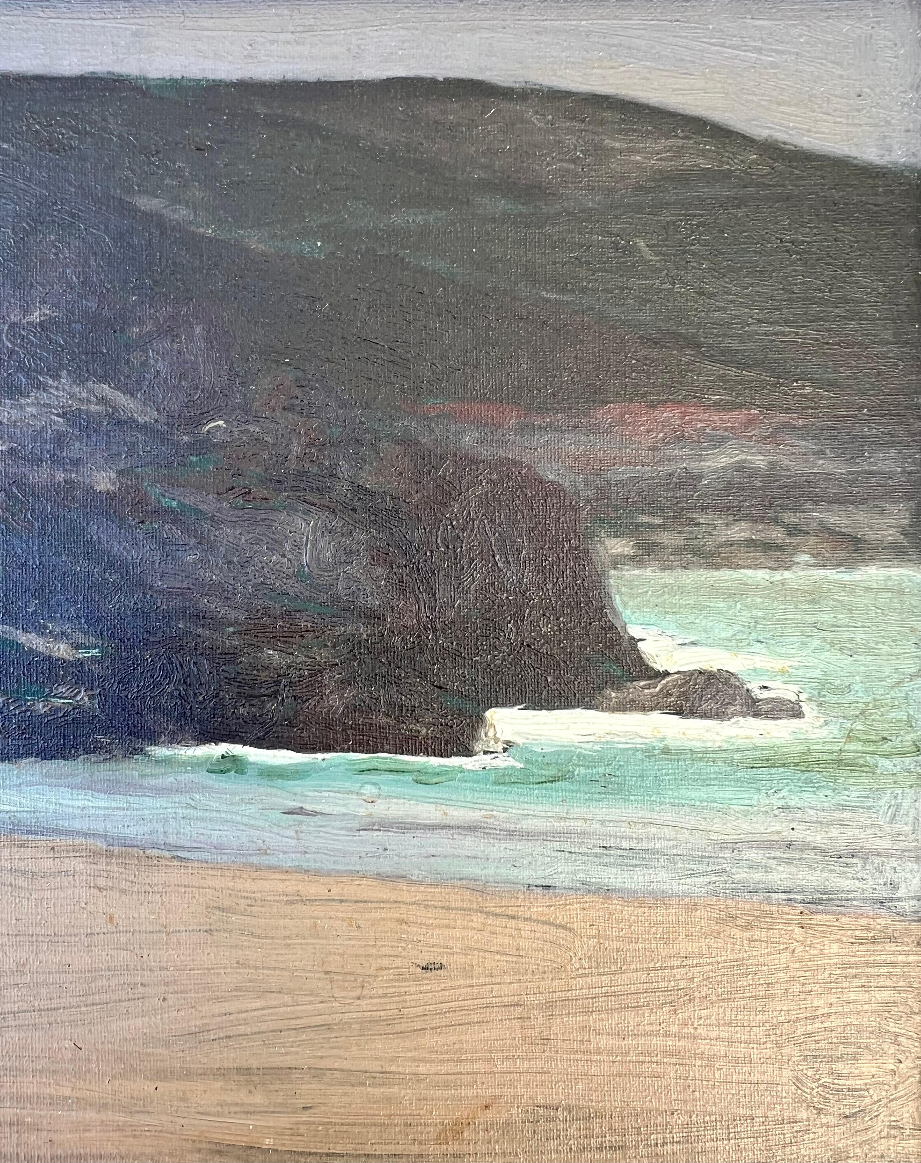Oil on artist board, signed lower left. Label on reverse for Worcester Art Museum. Beautiful brush strokes in this petite beach scene by a well listed artist.  

Henry Bayley Snell (1858 - 1943) Henry Bayley Snell was born in Richmond, England, on