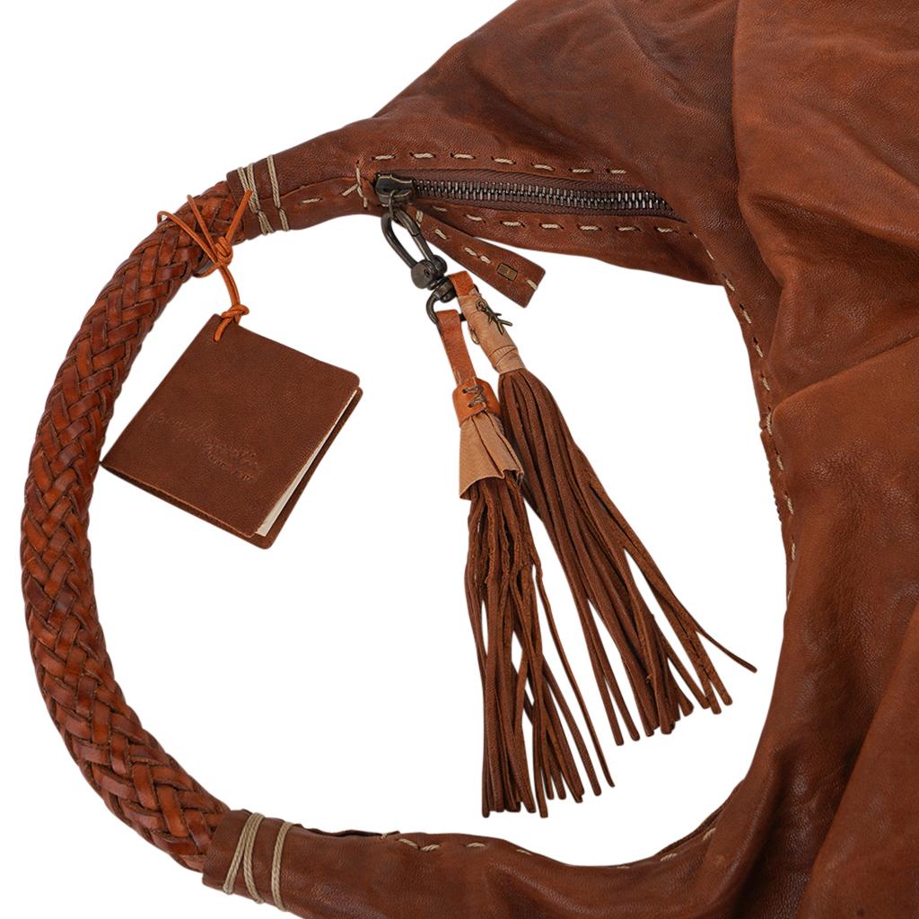 Brown Henry Beguelin Bag Washed Leather Tassels Hobo Style nwt For Sale