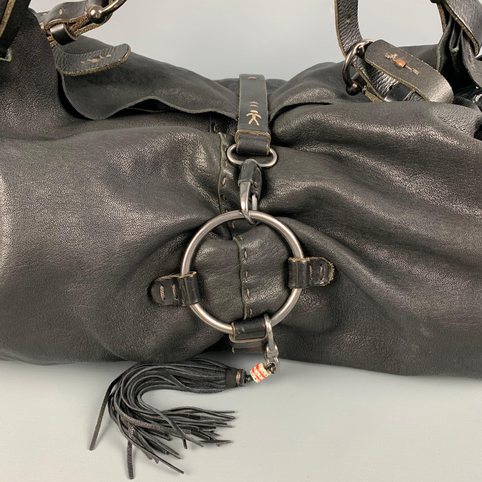 HENRY BEGUELIN Black Distressed Leather Top Handle Bag 3