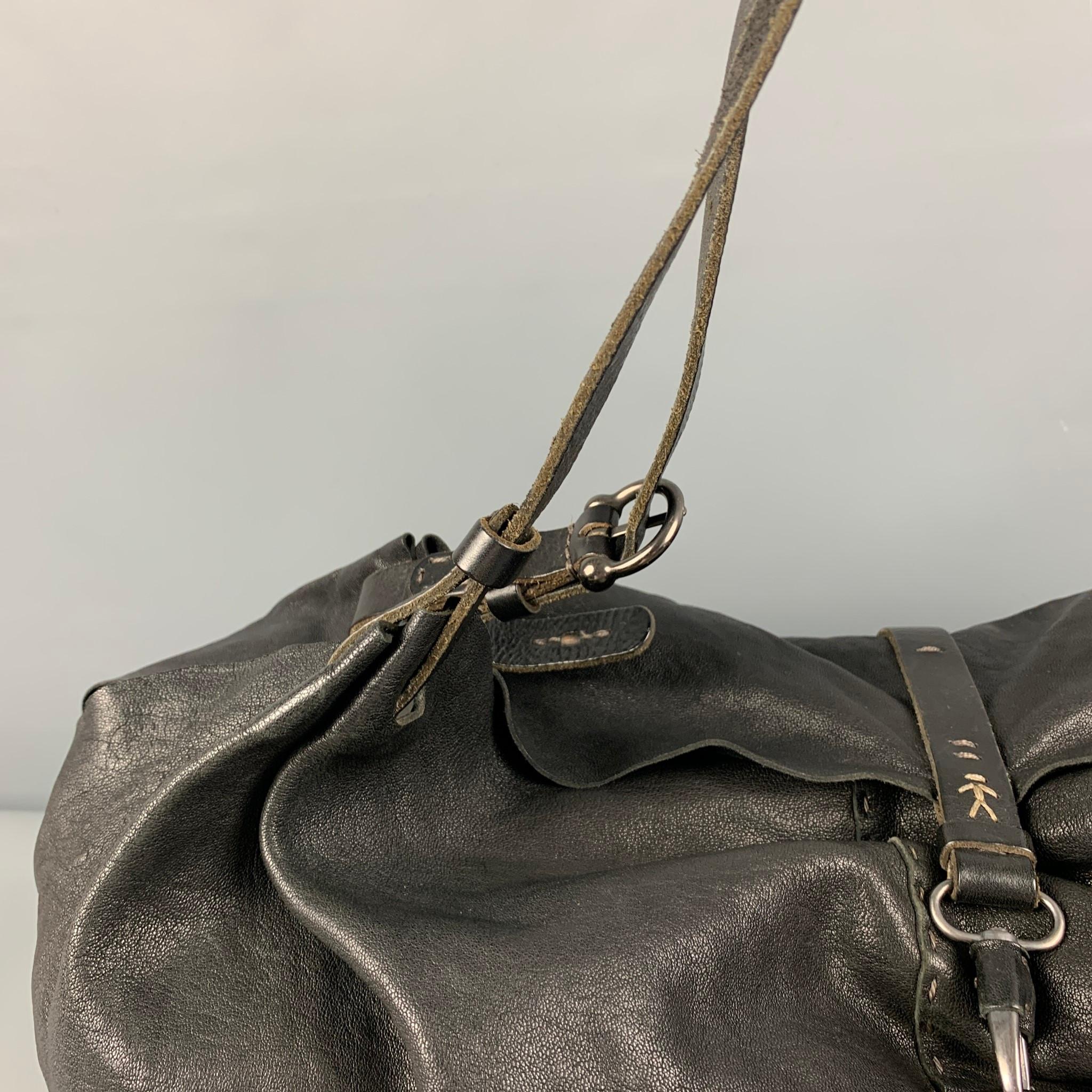 HENRY BEGUELIN Black Distressed Leather Top Handle Bag 4