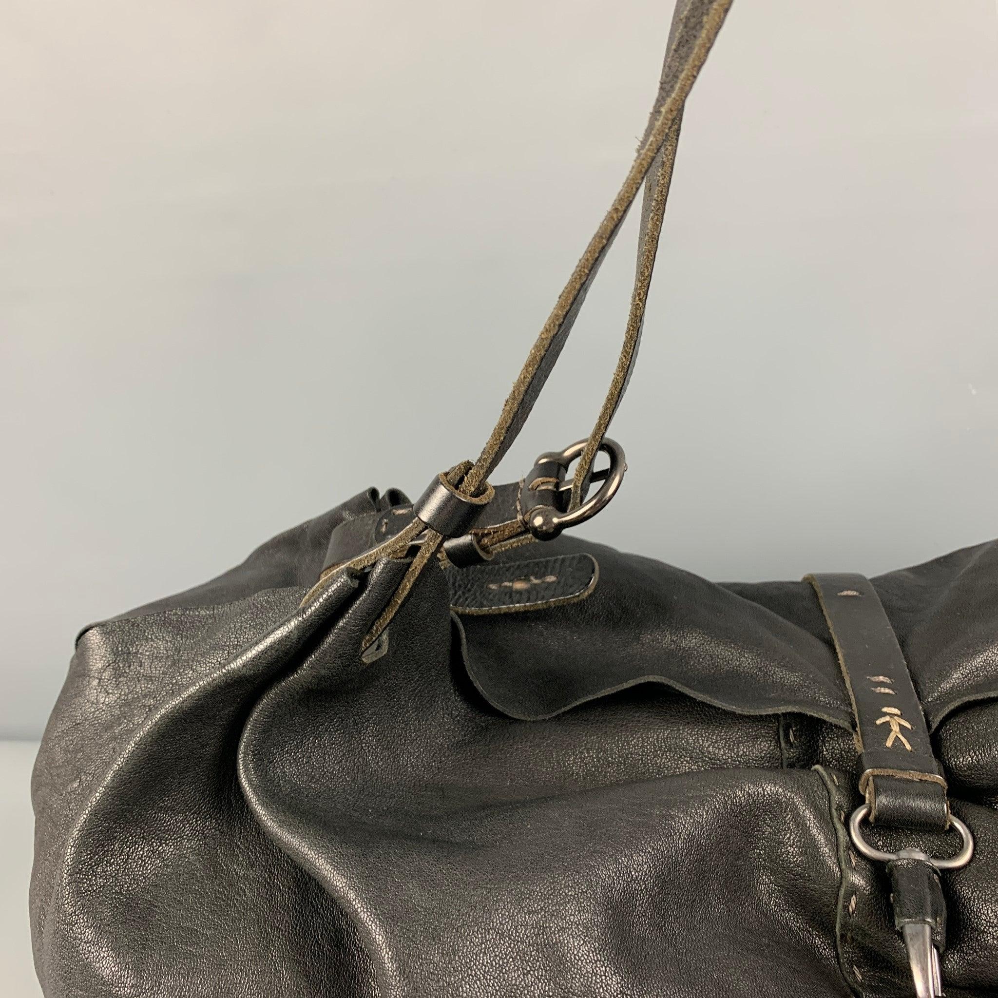 HENRY BEGUELIN Black Distressed Leather Top Handle Bag In Good Condition For Sale In San Francisco, CA