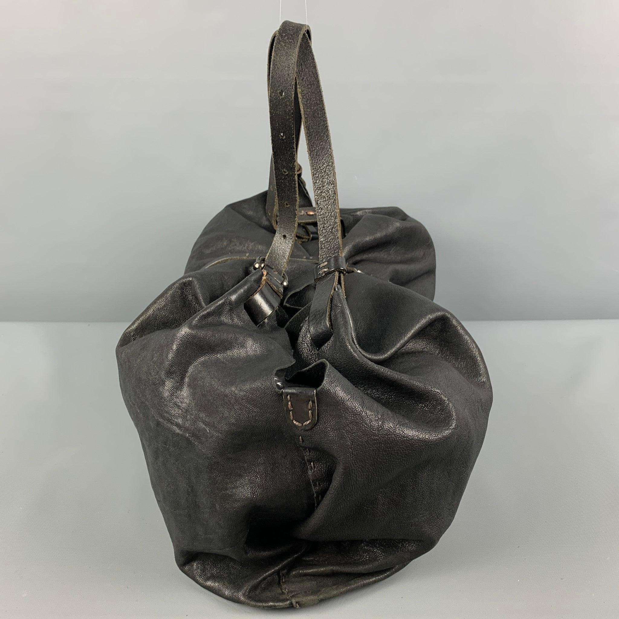 Men's HENRY BEGUELIN Black Distressed Leather Top Handle Bag For Sale