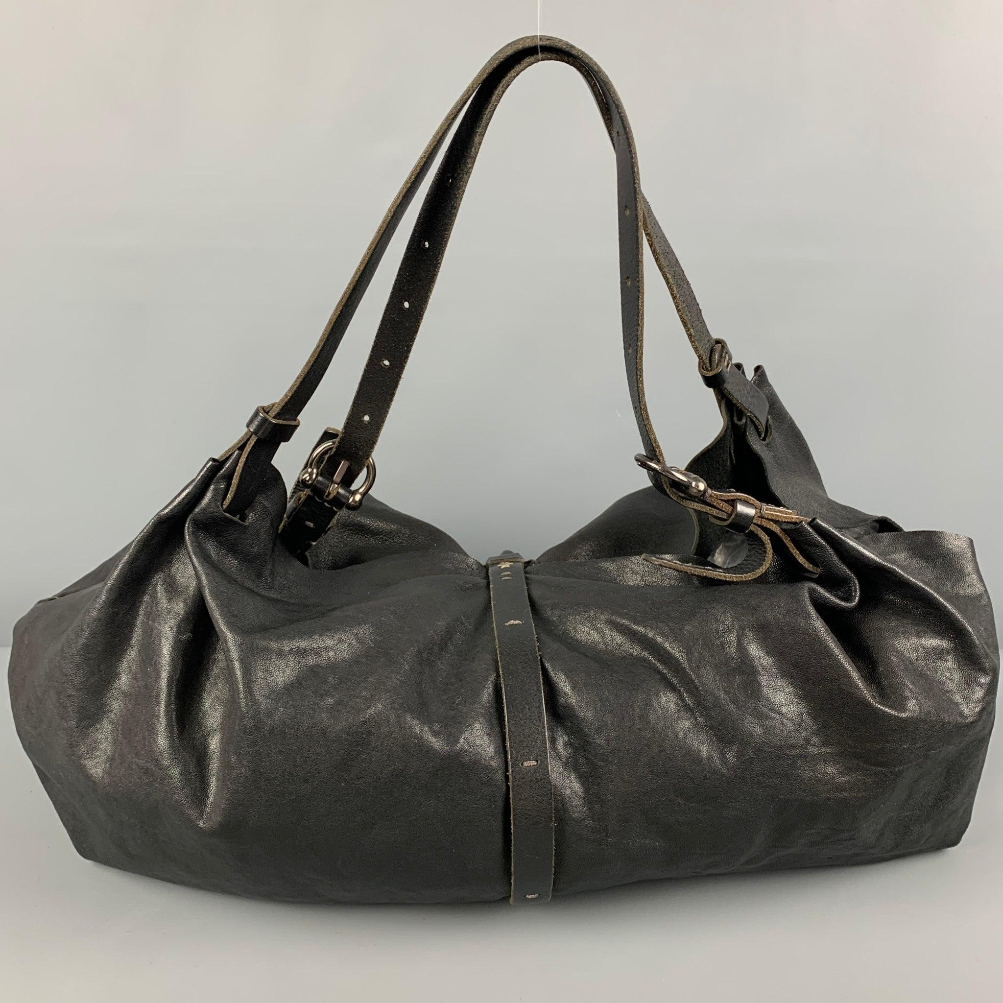 HENRY BEGUELIN Black Distressed Leather Top Handle Bag For Sale 1