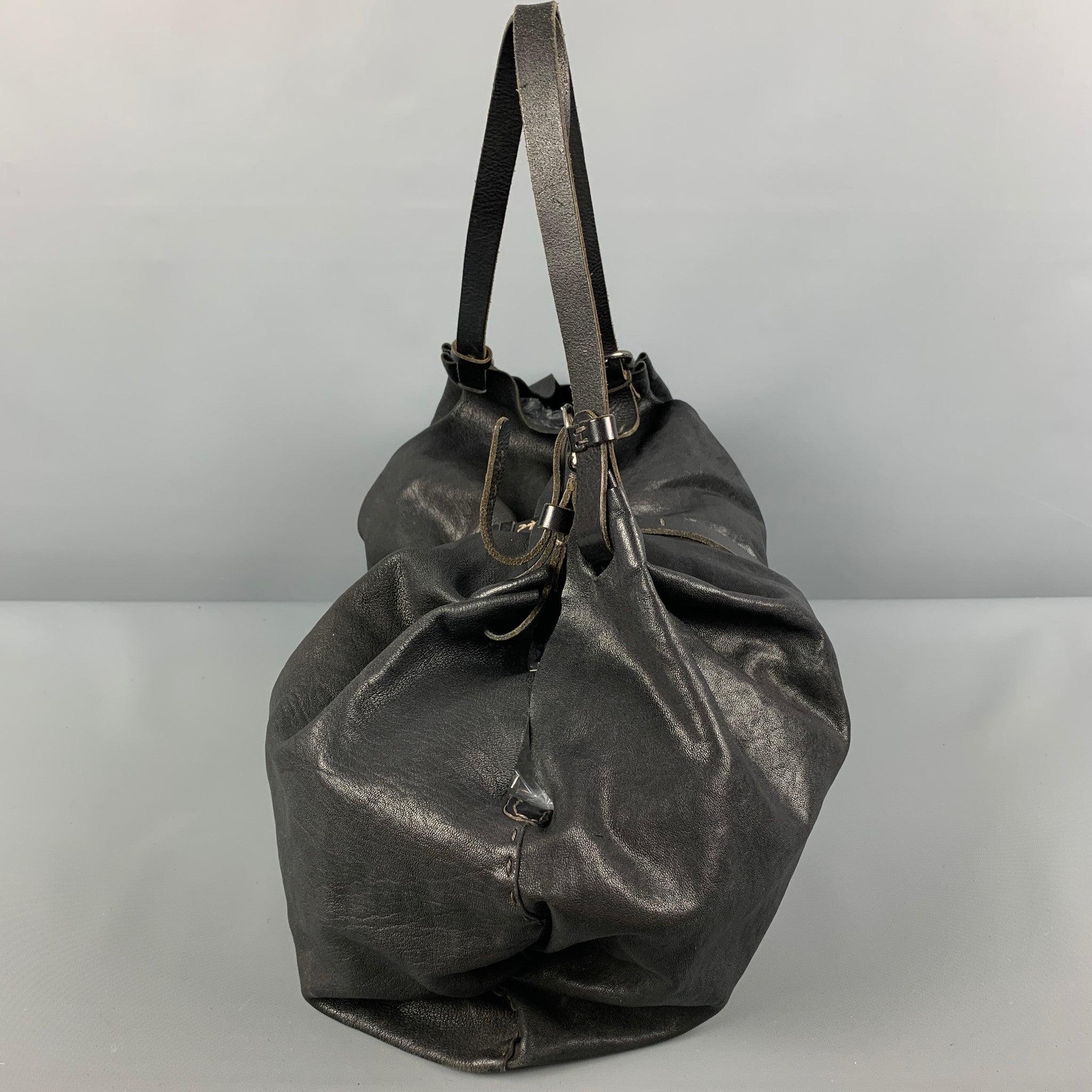 HENRY BEGUELIN Black Distressed Leather Top Handle Bag For Sale 2