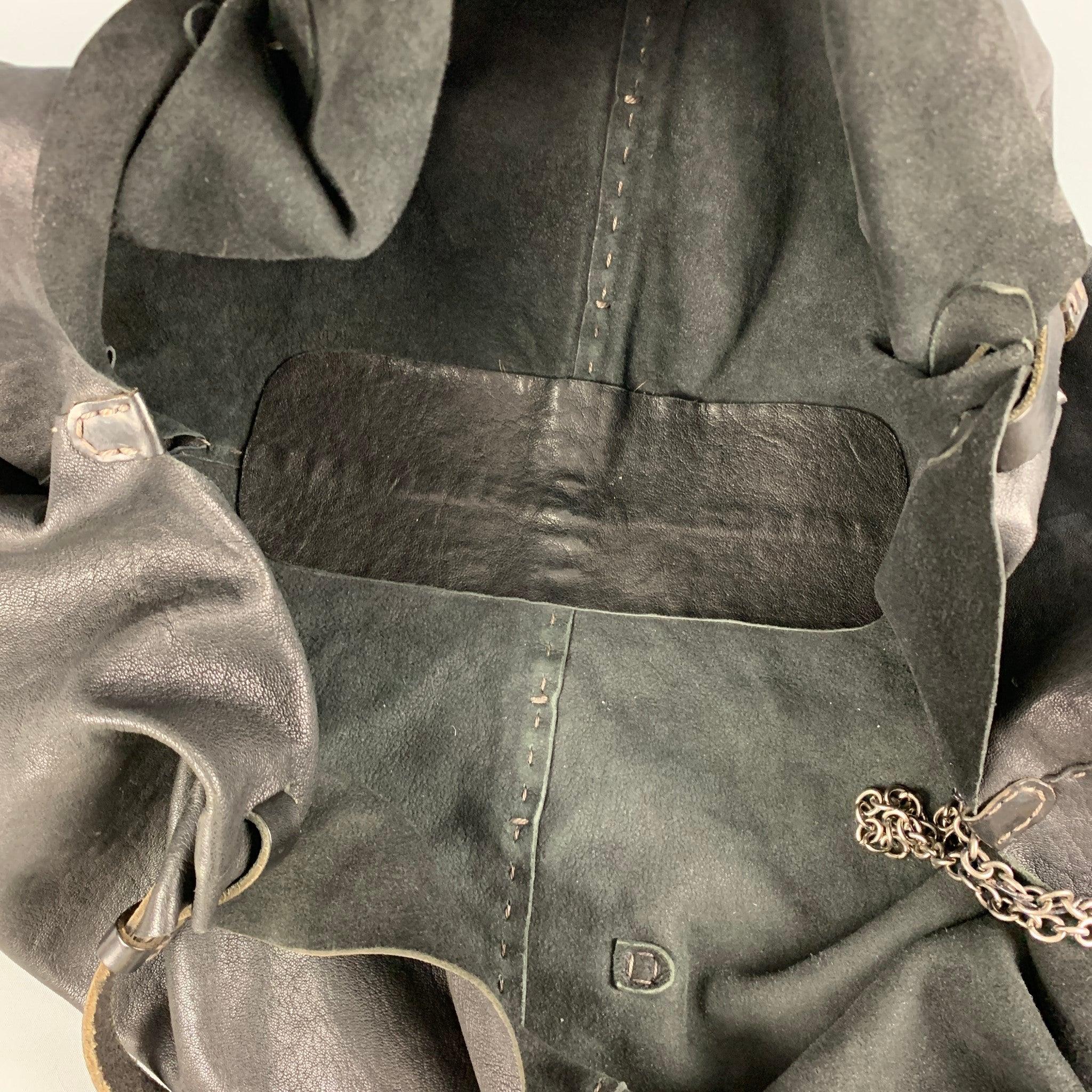 HENRY BEGUELIN Black Distressed Leather Top Handle Bag For Sale 3