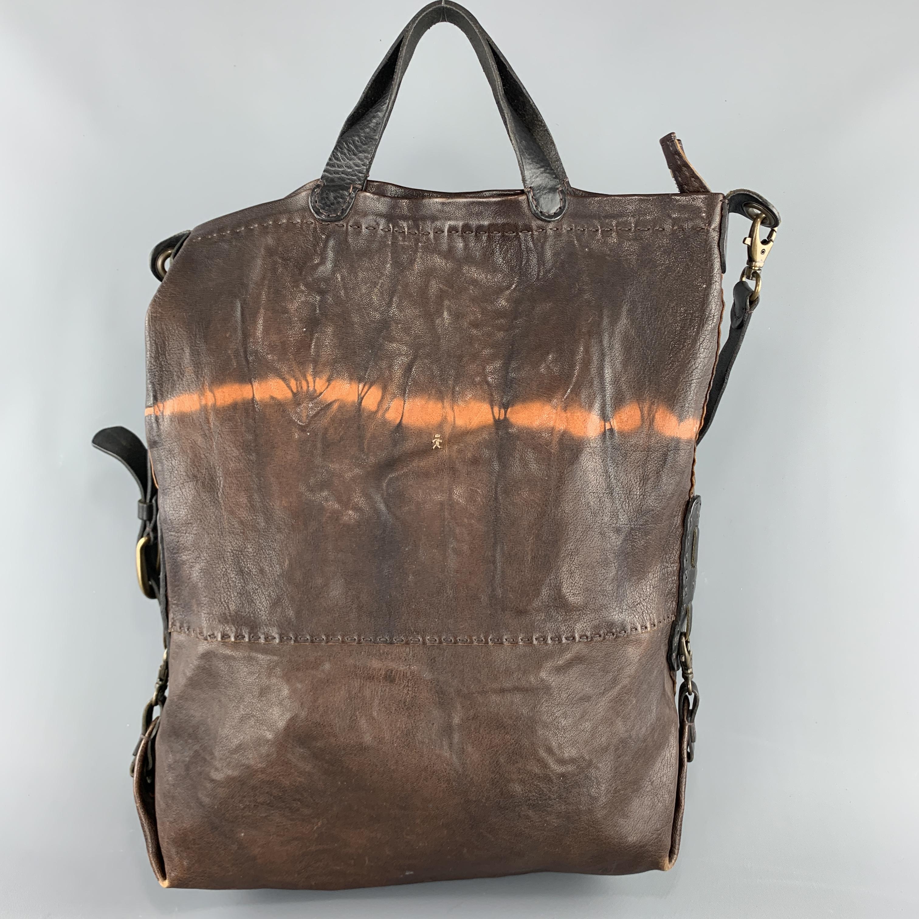 HENRY BEGUELIN Brown Tie Dye Leather Tote Bag In Good Condition In San Francisco, CA